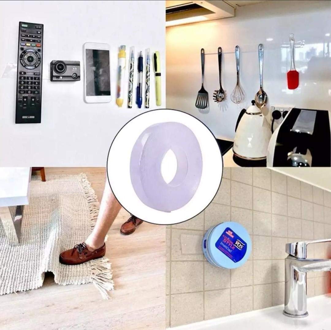 TRENDBUY™ Traceless Washable Adhesive Tape, Reusable Clear Double Sided Anti-Slip Nano Gel Pads, Removable Sticky Strips Grip for Paste Photos and Posters, Fix Carpet Mats, Paste Items (3M, 9.82ft)