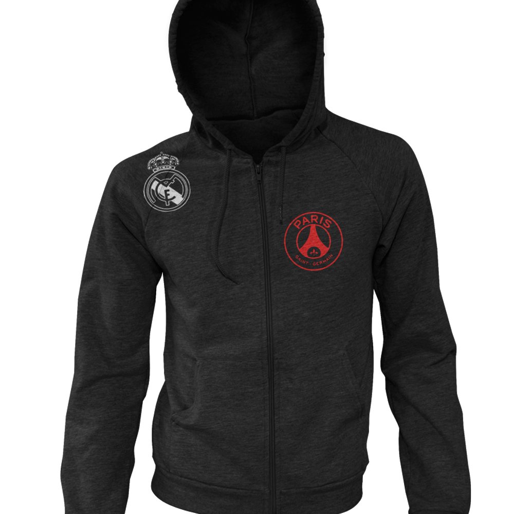 Buy Real Madrid Fly Emirates Chest Logo Soccer Zip-Up Hoodie Black