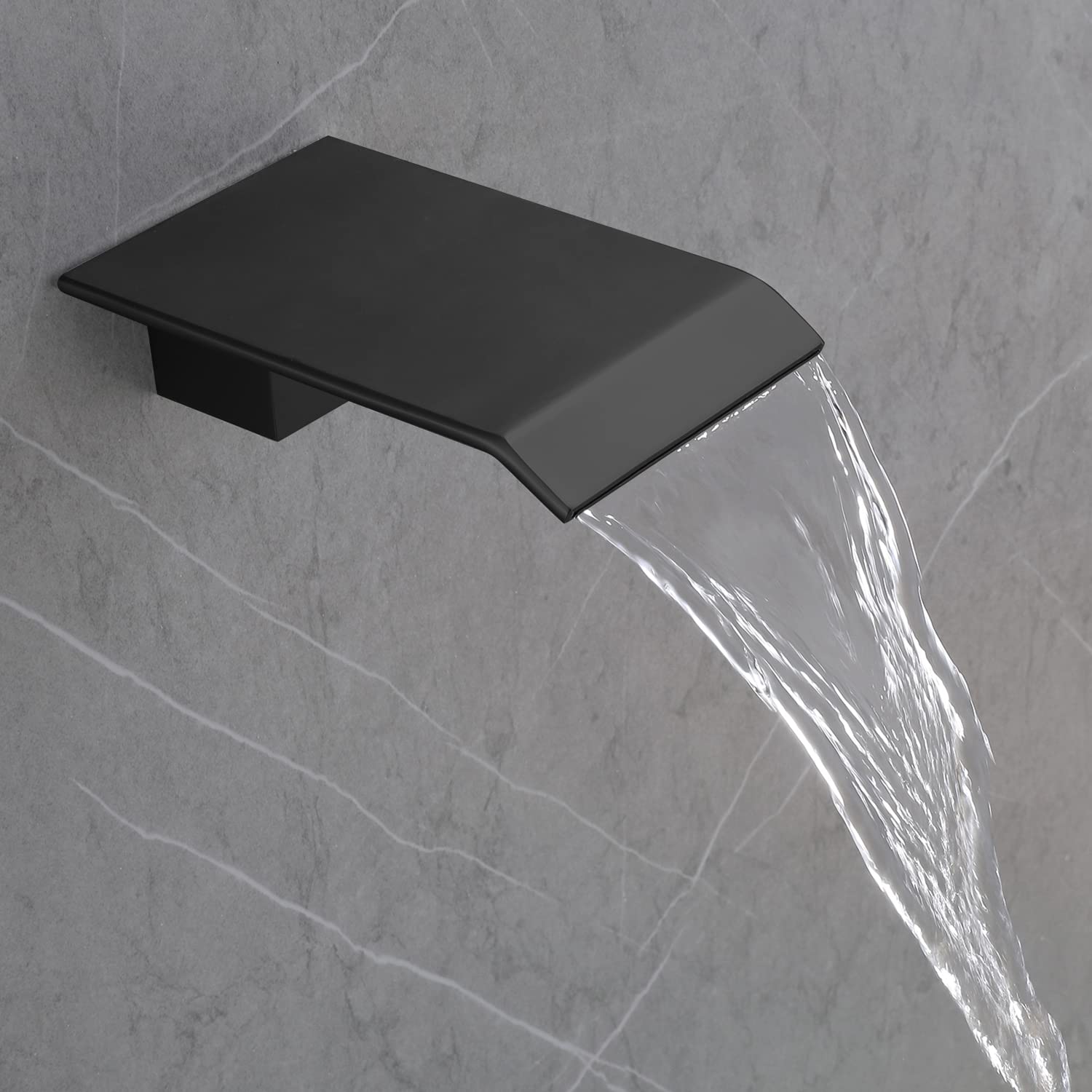 Hcfyauis Black Wall Mount Bathroom Bathtub Tub Spout Waterfall 1/2" Npt Connector Roman Tub Spout Wall Mount Basin Faucet Spout Waterfall Tub Filler Faucet Sprayer, Matte