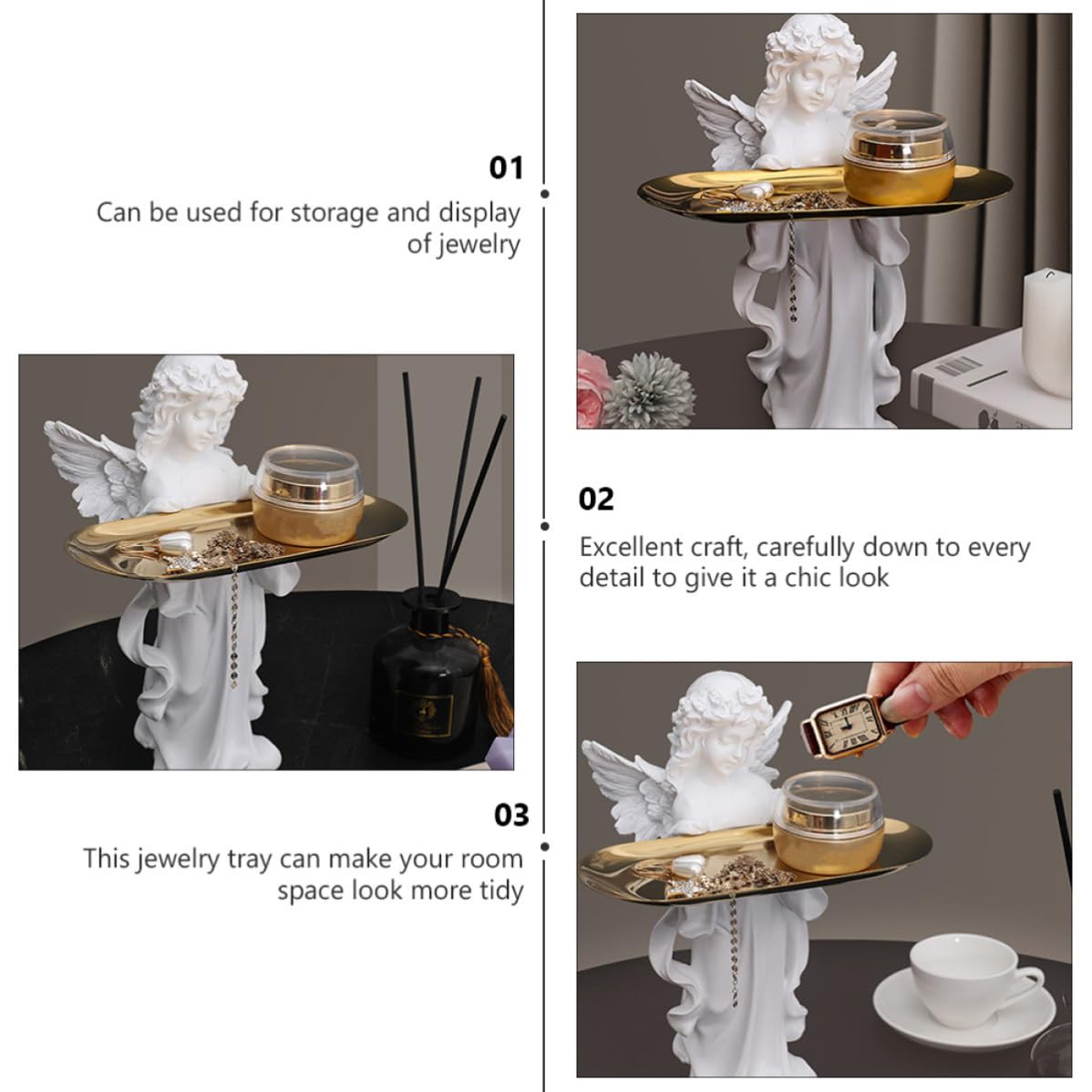 Bandeja de Joyas de Encimera Figura de Ángel en Resina de Color Claro