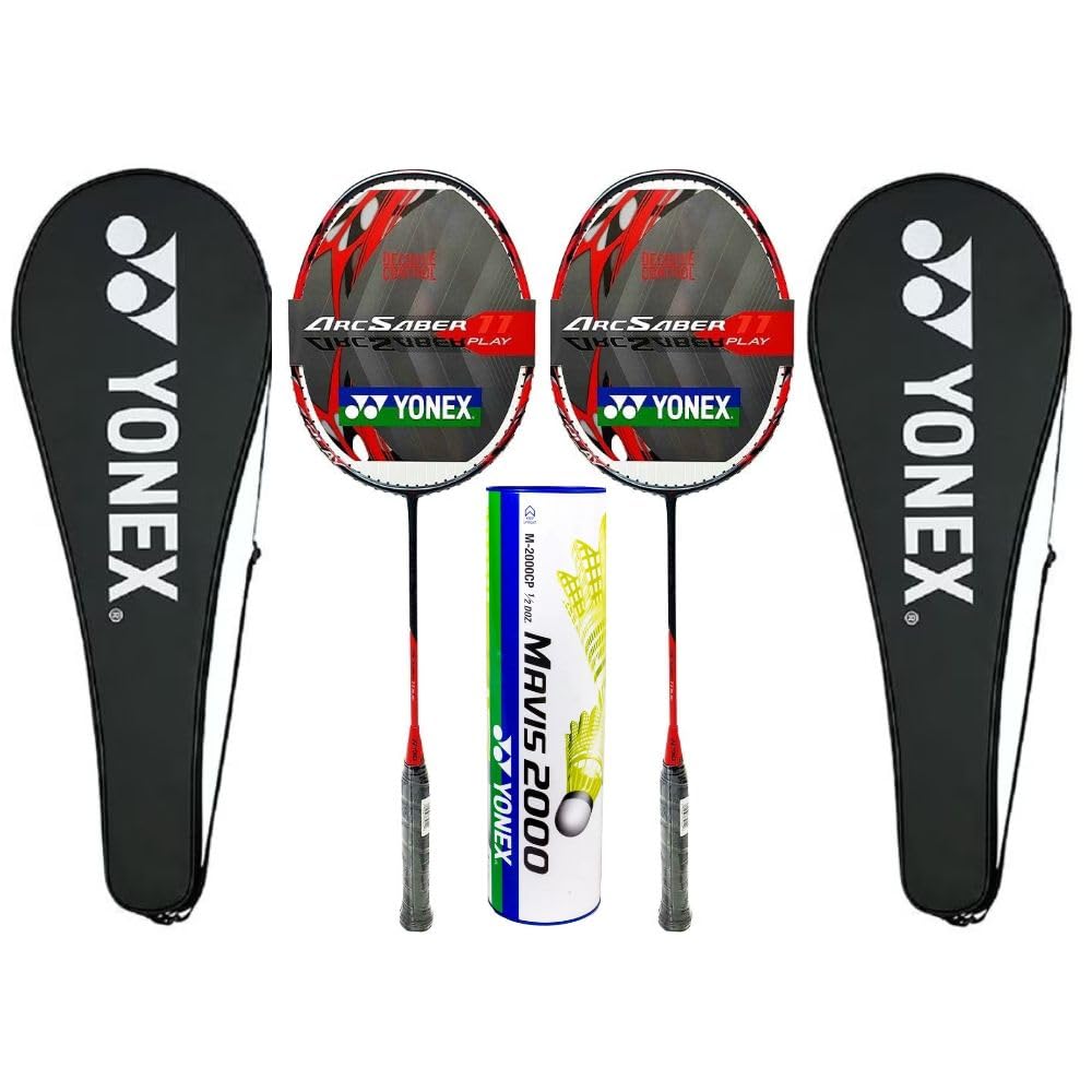 2X Yonex Arcsaber 11 Play Pre Strung Baminton Racquet, Grayish Pearl Bundled with Yonex Mavis 2000 Yellow Shuttlecock