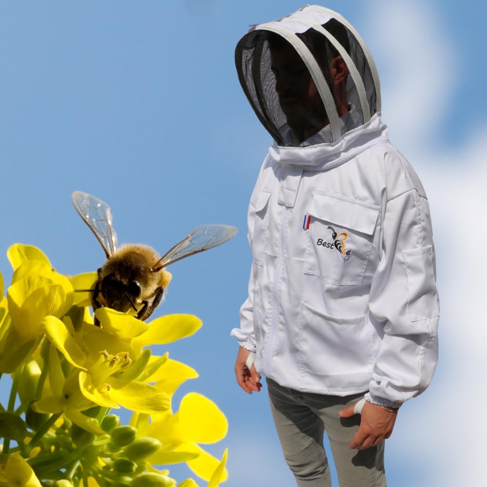 Best Bee vareuse Apiculteur en Tissu Épais et Coton de haute qualité, avec Fermeture Éclair robuste, Capuche Amovible, Poches Pour Outils - Veste Apiculture anti guêpes & abeilles M