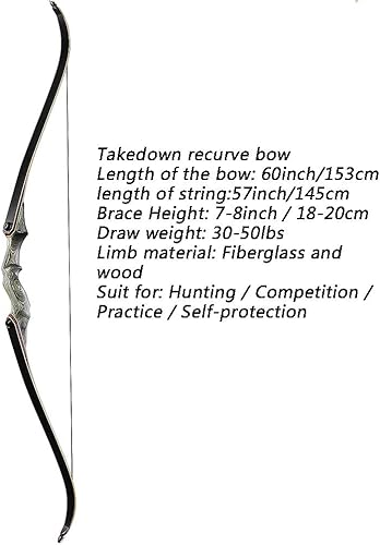 Miniatura 3 de TOPARCHERY Arco recurvo de tiro con arco de 60 pulgadas, arco de caza y flecha, juego de arco y flecha para adultos, práctica de competencia,