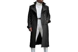 Mens Notch Lapel Double-Breasted Long Trench Coat