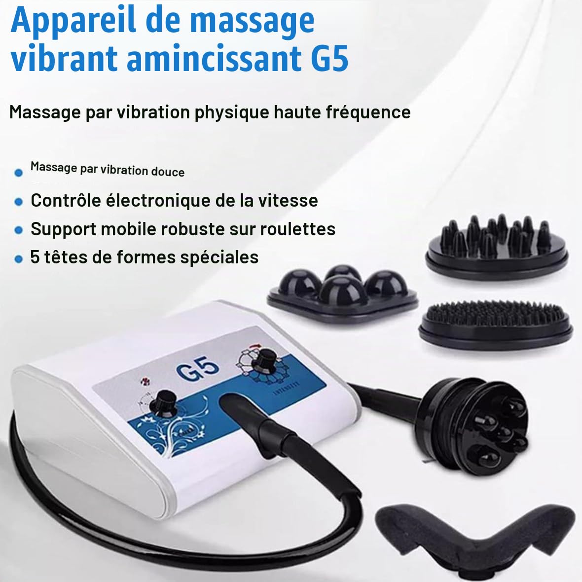 Appareil de vibration haute fréquence G5 cellulite - Appareil professionnel minceur et massage avec 5 têtes vibrantes pour brûler les graisses et tonifier les muscles, usage domestique