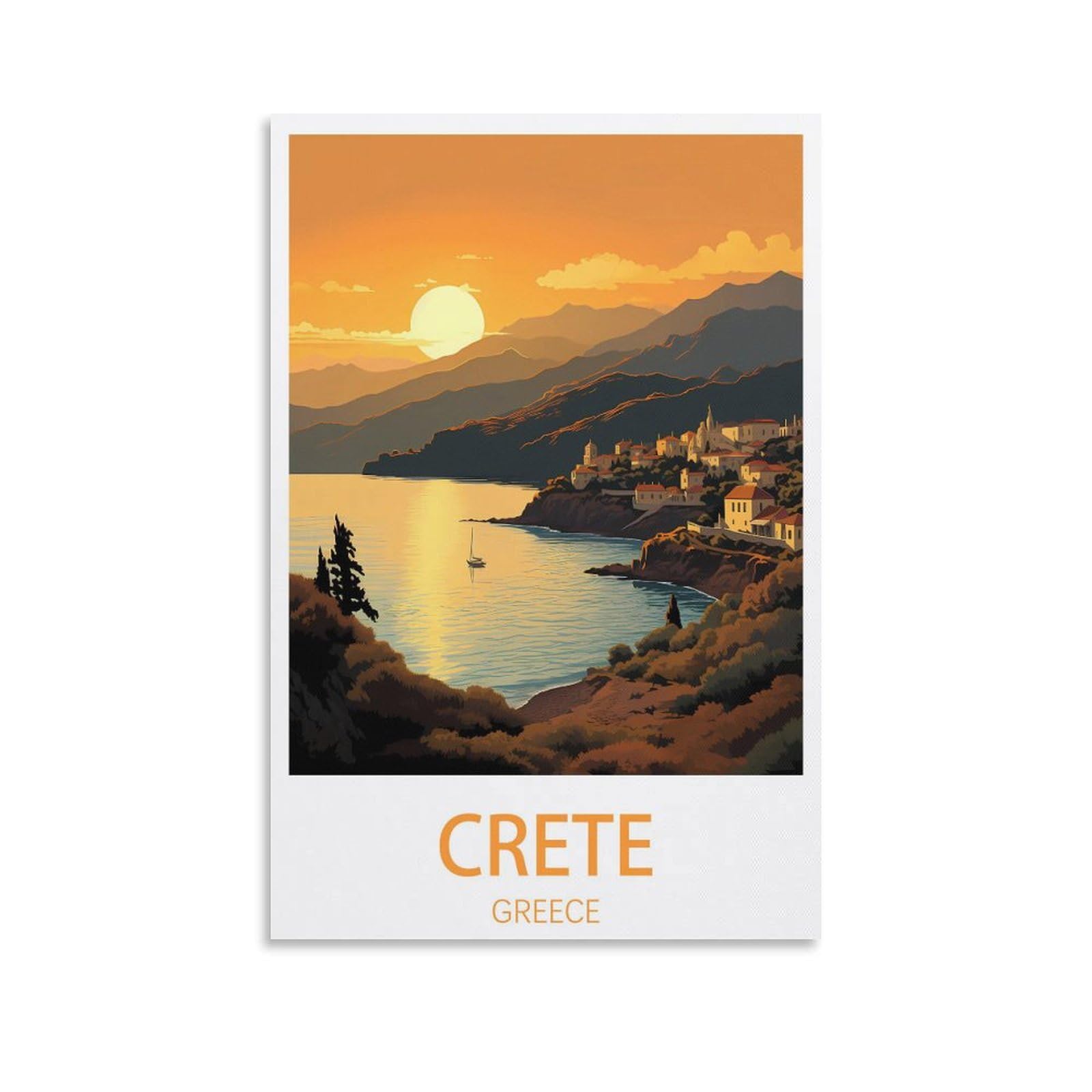 GuYaNa Crete Greece Vintage Travel Poster Landscape 16x24inch(40x60cm) Canvas Wall Art Print Painting for Wall Decor Living Room Bedroom