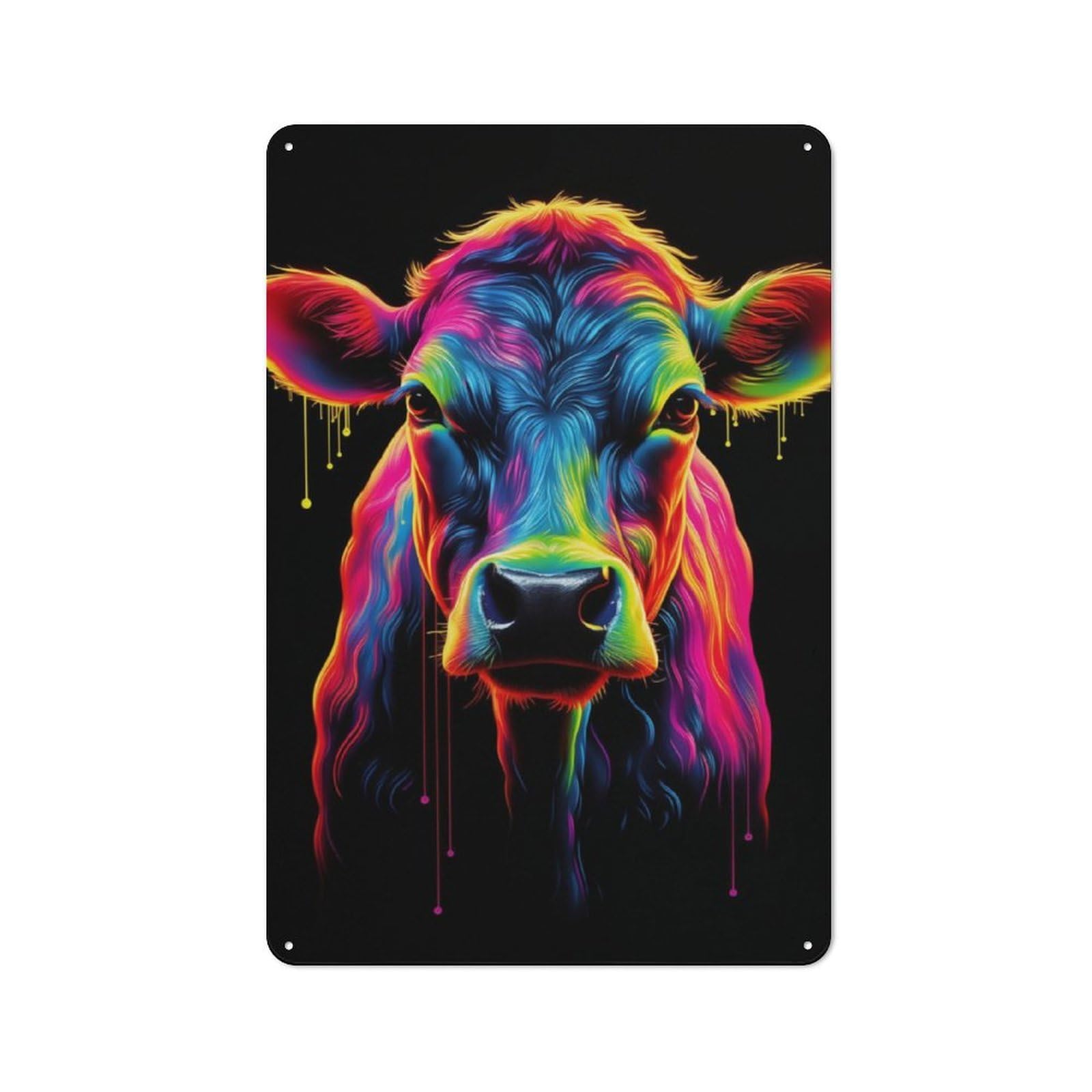 Farmhouse Neon Cow Country Metal Sign 30x20cm, Cottage Wall Art for Farmhouse Kitchen, Pantry Or Dining Area