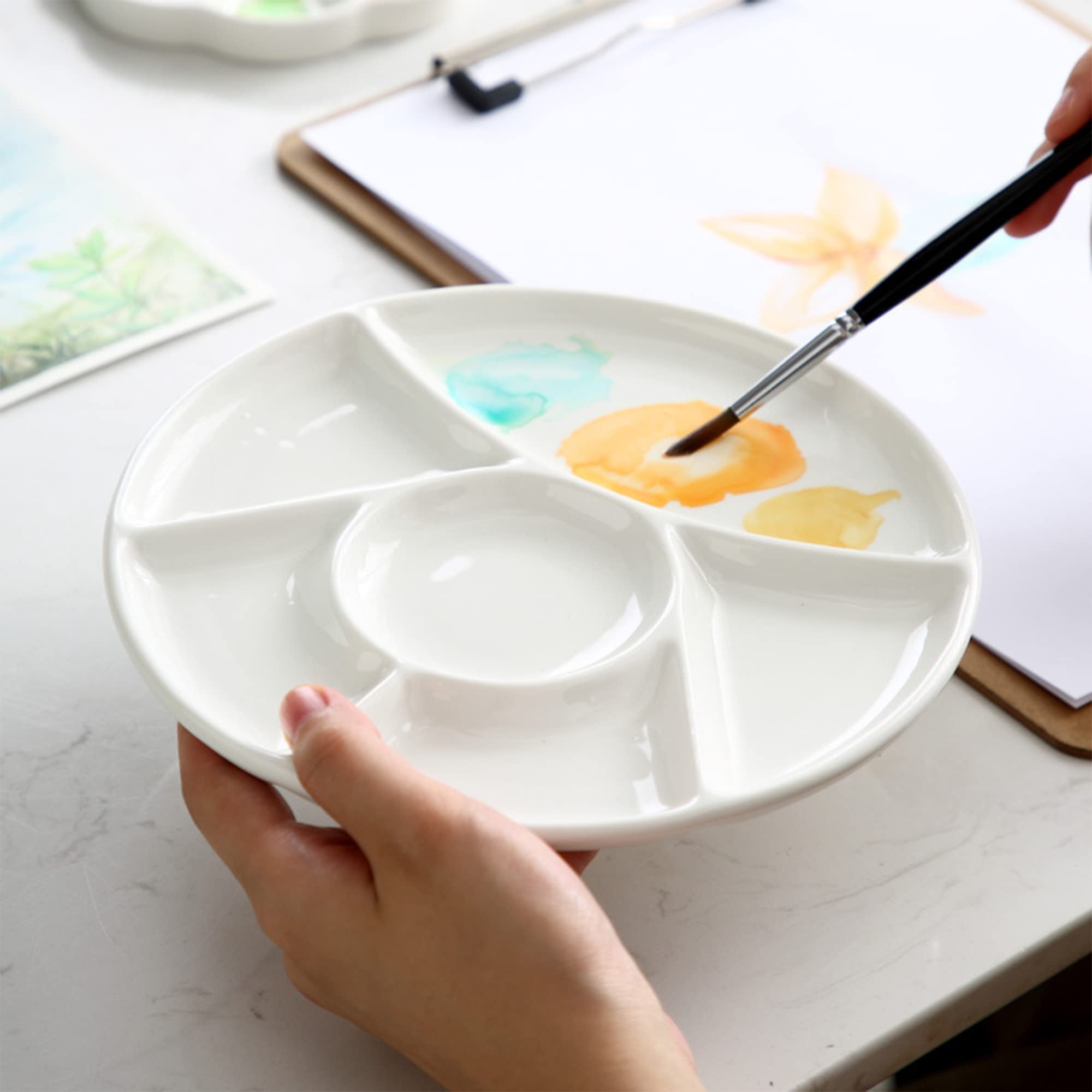 Tavolozza Ceramica Giapponese Tofficu A 5 Strati Con Coperchio – Paletta Per Acquerelli E Miscelazione Colori – Compatta E Portatile