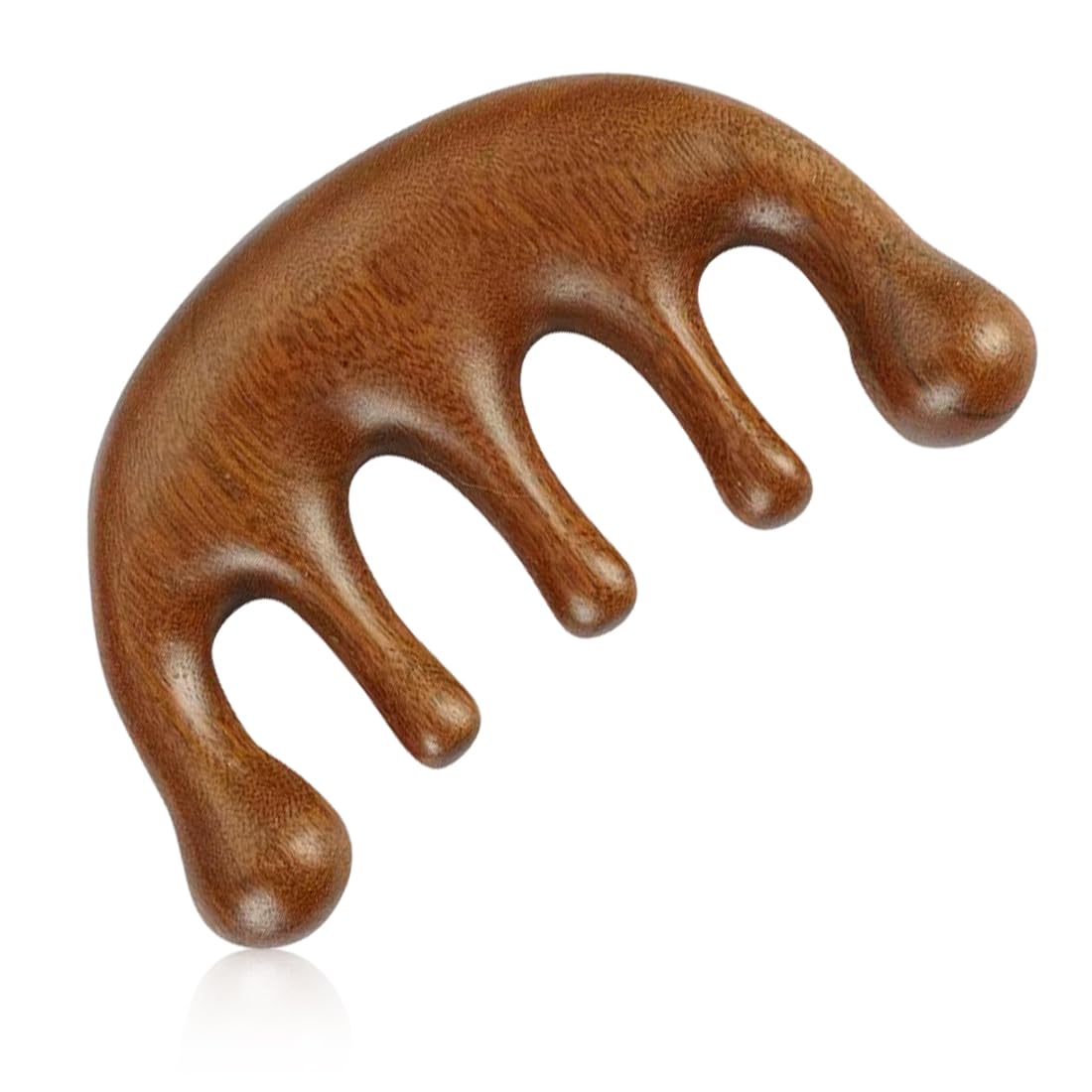 1 Peine de madera para cuero cabelludo, Masajeador de 5 puntas y 5 bolas de caoba dorada, Ideal para aliviar la fatiga en cabeza, cuello y hombros, para hombres y mujeres, Marrón, 9.5 x 5 cm