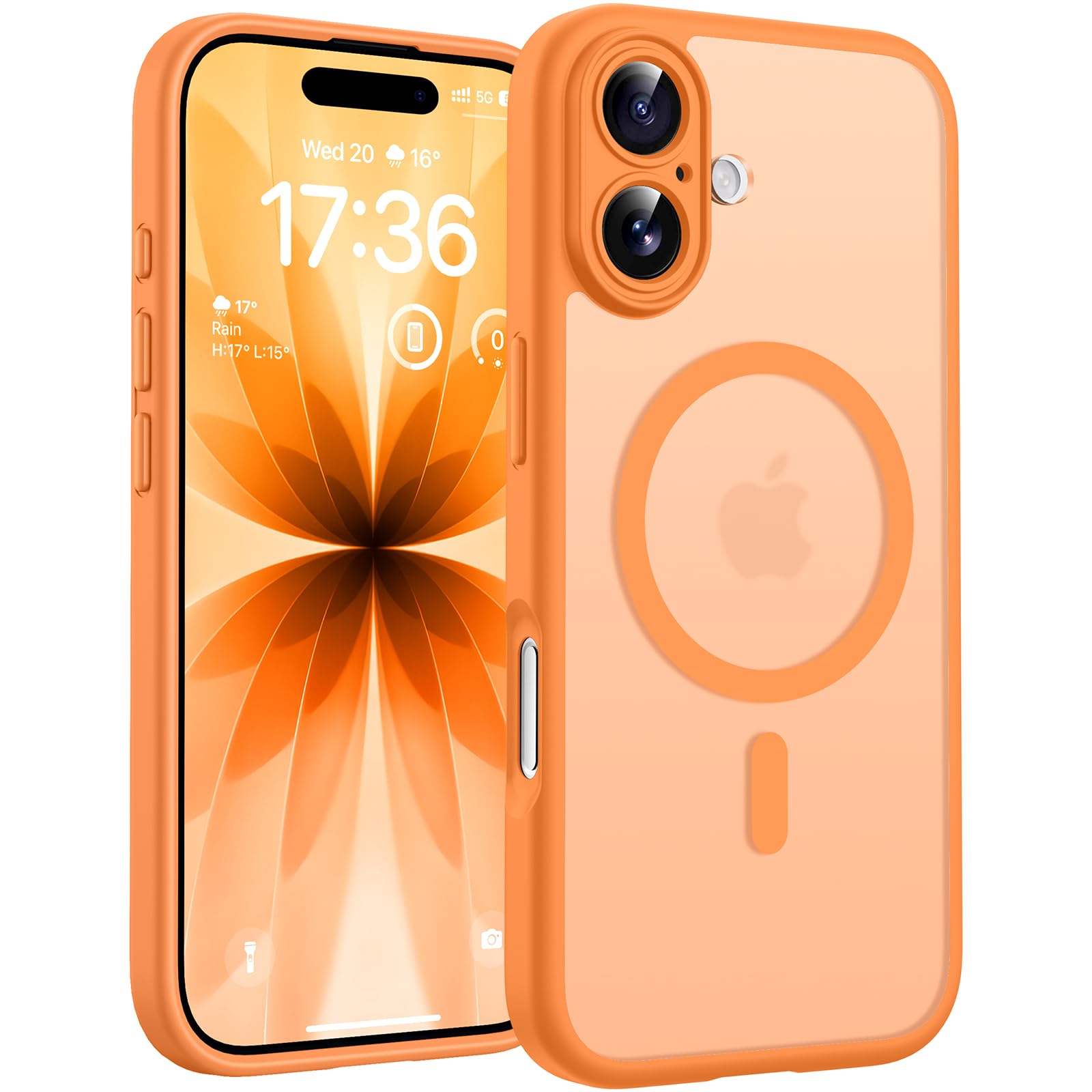 TOCOL für iPhone 17 Hülle für MagSafe, Vollständiger Kameraschutz, Eingebauter Magnetring, Stoßfest Kratzfest Transluzente Matt Handyhülle für iPhone 17 Case 6,3 Zoll, Orange