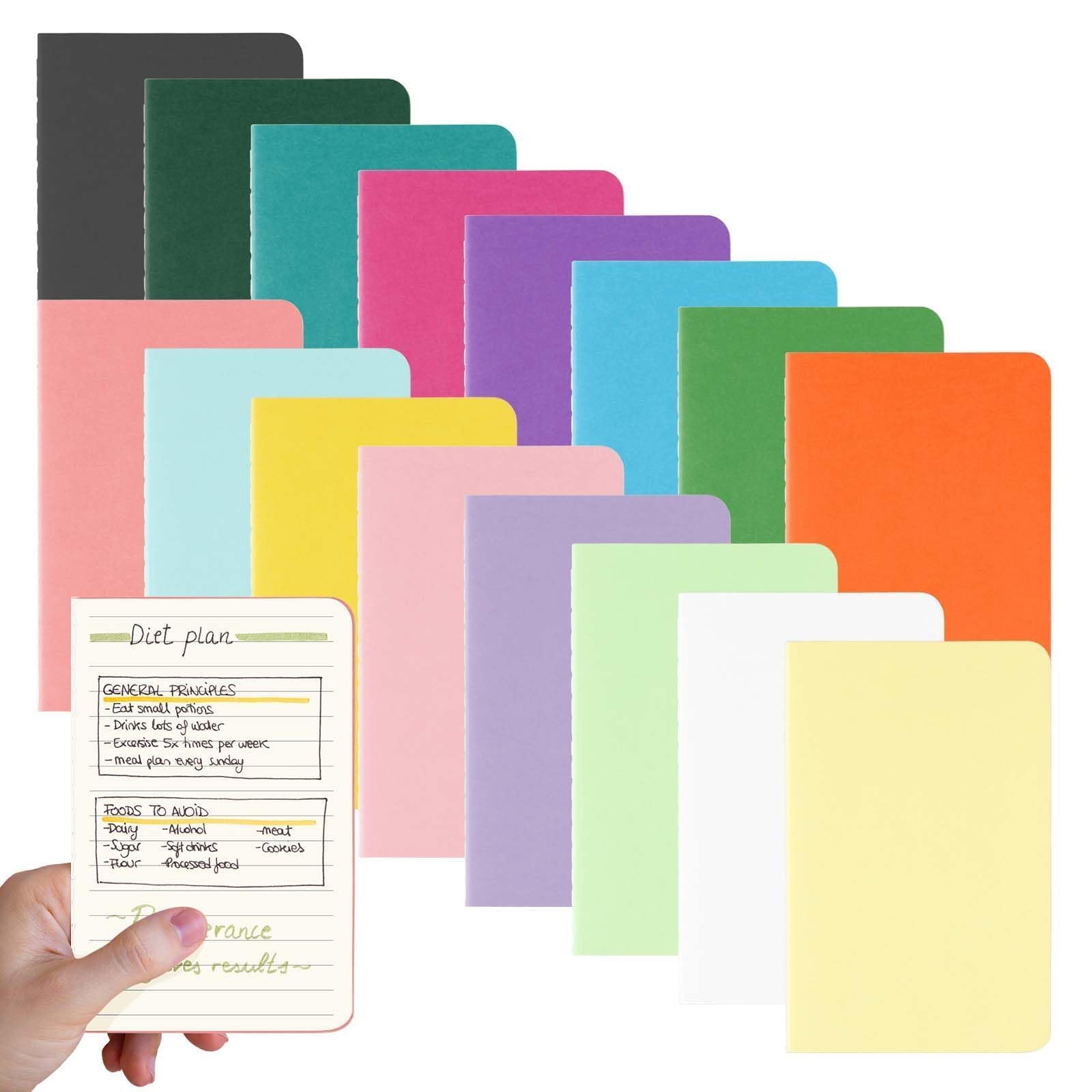 Oucaru 16PCS Mini Notebooks Bulk, 3.5" x 5.5", 16 Color, 60 Pages Lined Paper Small Pocket Notebook Set, Mini Journal Memo Notepads for Students,