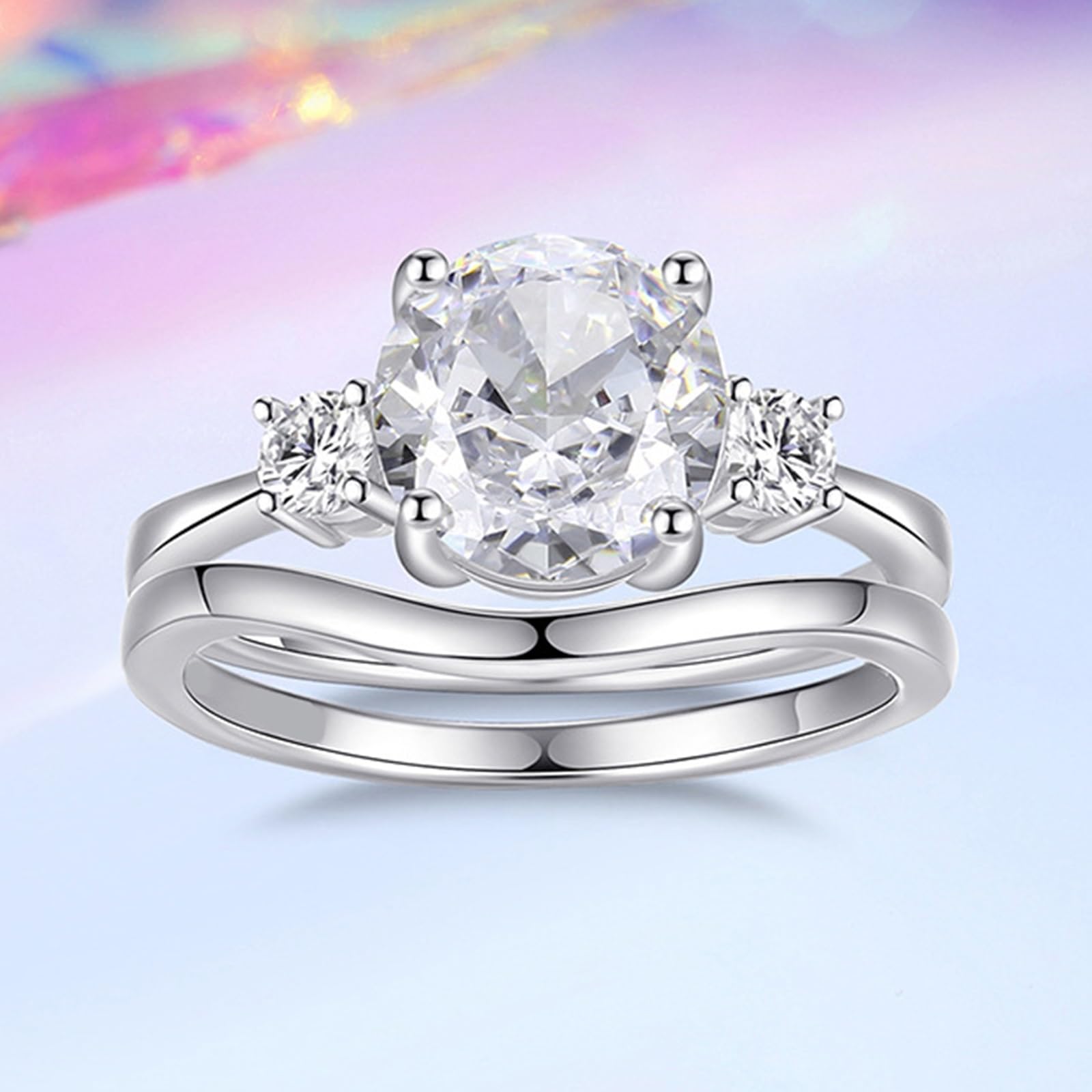 Set di fedi nuziali in oro bianco 18 carati, personalizzabili, eleganti e ondulati in moissanite da 2 carati, anello impilabile da donna