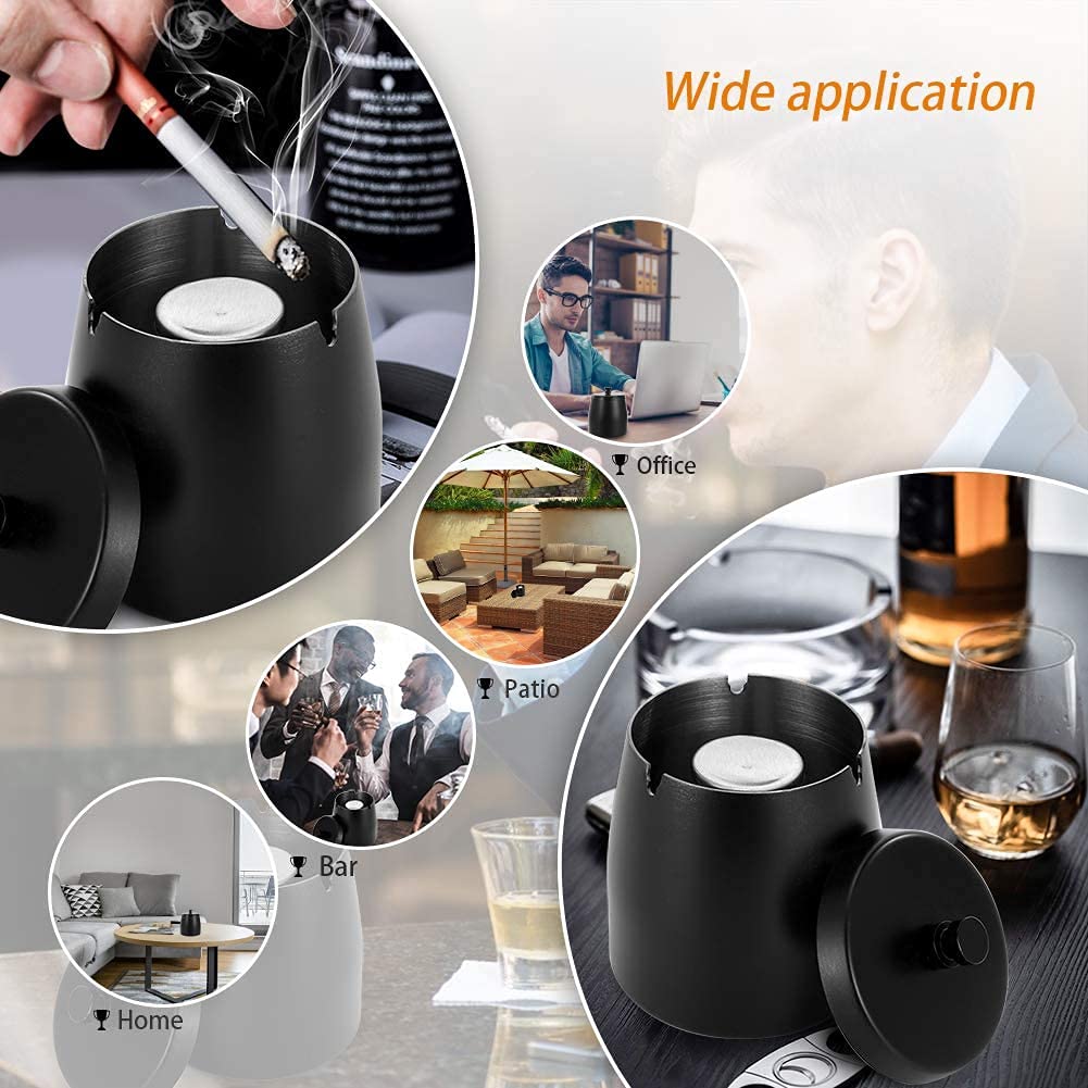 Posacenere per esterni senza fumo con coperchio, in acciaio inox, antivento, inodore, ideale per patio o tavolo da ufficio, design coperto per eliminare l'odore (9 x 8,4 cm)