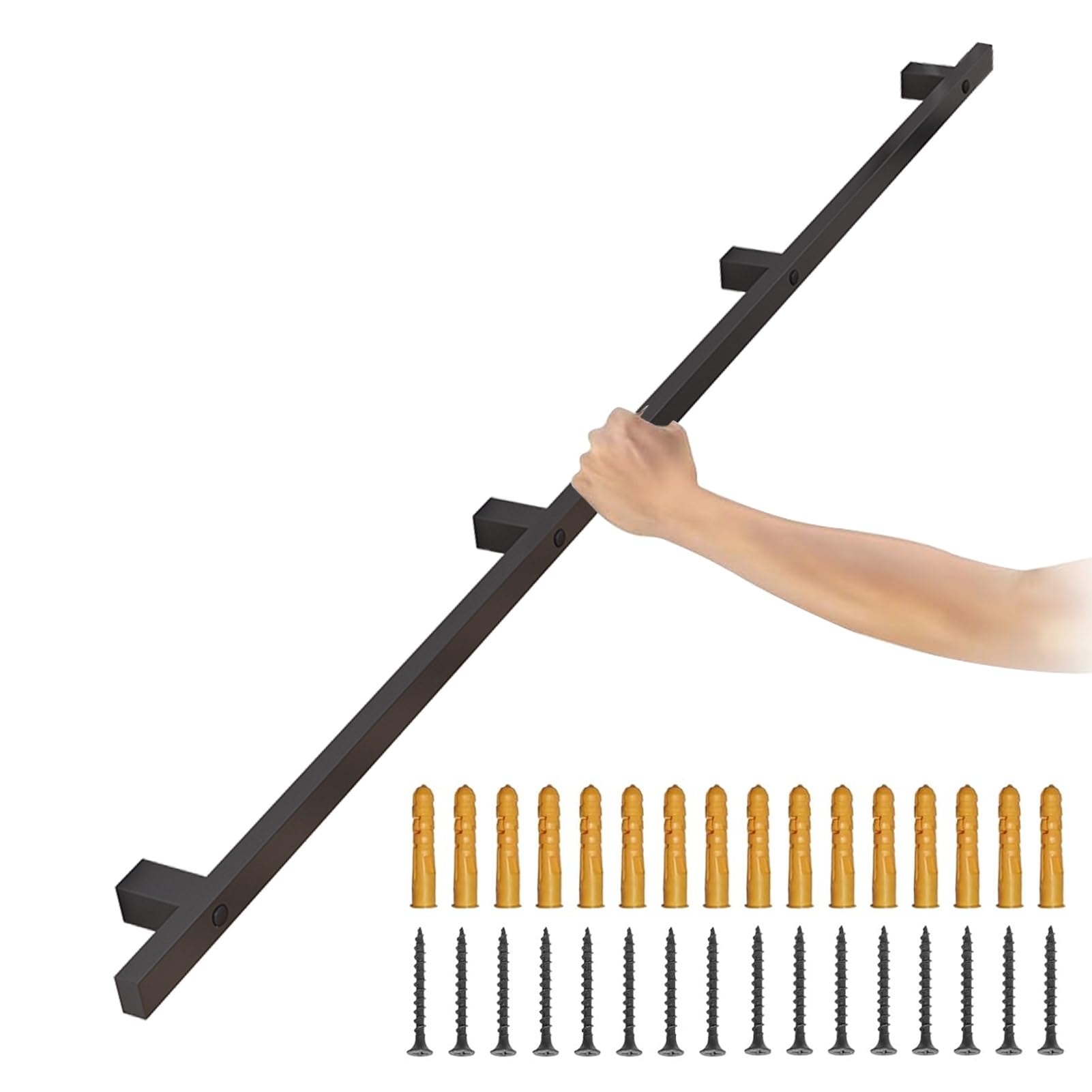 Fkxsxaz Black 3Ft 5Ft 8Ft 15Ft Modern Stairs Handrail Set, Hand Railings For Stair Outdoor Indoor Wall Mount Grab Bar Foot Rail Support, Wrought Iron Pipe Banister Wal Brackets(18Ft/540Cm)