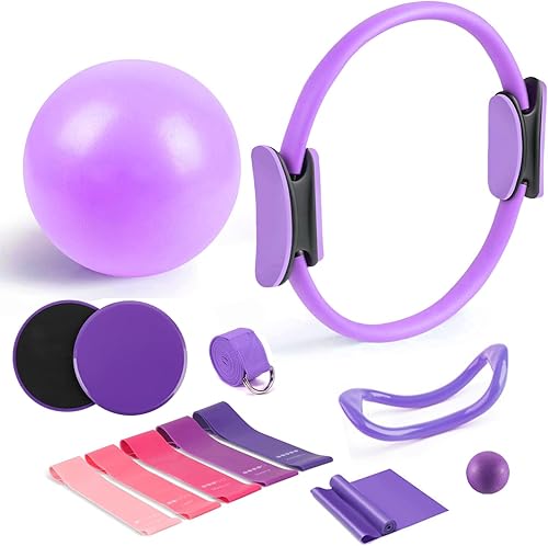 Miniatura 8 de Kit de pilates para entrenamientos en casa - Juego de equipo esencial de pilates para mujeres con pelota y anillo, accesorios de pilates para el