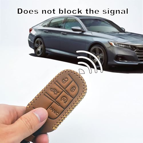 Miniatura 4 de YUBOMT Funda para llavero Jeep funda de cuero genuino para Jeep Grand Cherokee Chrysler 200 300c Renegade Compass Dodge Journey Charger Challenger