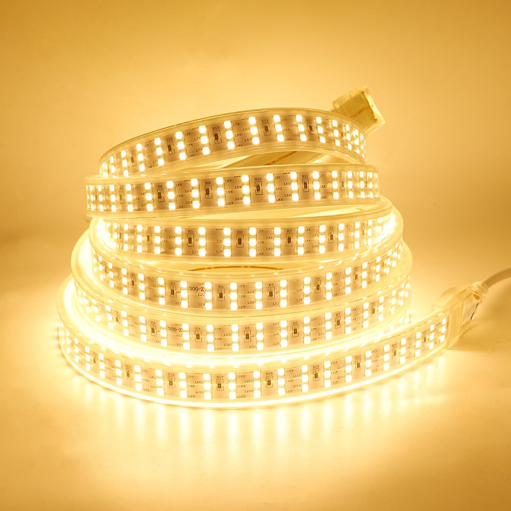 Tira LED 220V con Encendido/Apagado [15M, Blanco cálido 3000-3500K], IP65 Impermeable Flexible, 276 LEDs/m Tira LED Cortable CRI85+, Decoración para Hogar/Tienda