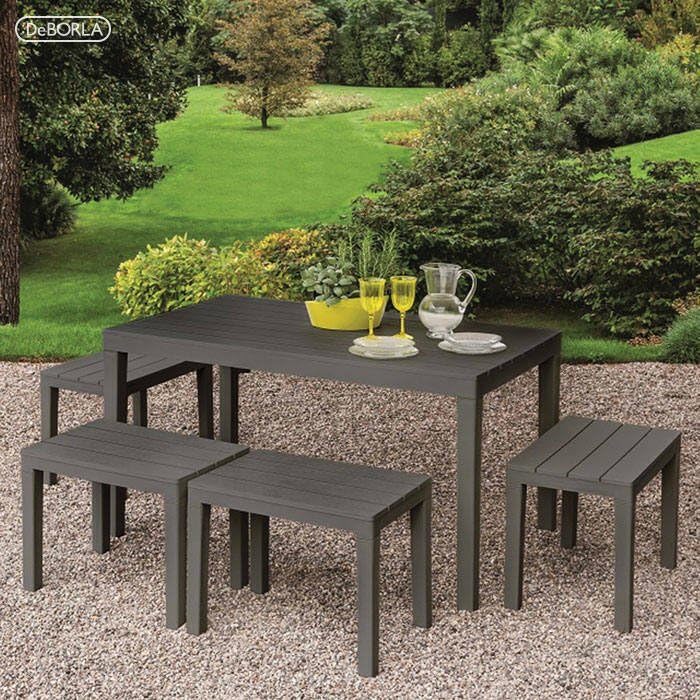 Table de jardin rectagnulaire anthracite 138 cm avec étagère à manger
