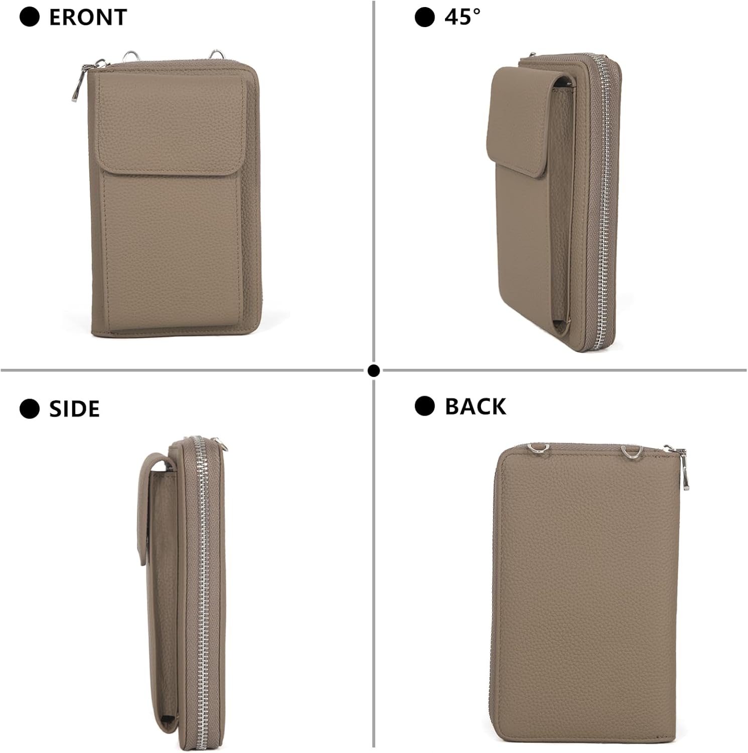 Women's Small Genuine Leather Crossbody Phone Purse and Wallet with Adjustable Strap, Fits cell phone up to 6.1 Inch