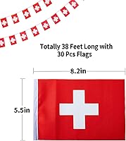 Vista 4 de Bandera suiza, bandera suiza, pequeña cadena de banderas suizas, mini banderas suizas, utilizada para fiestas, escuela, eventos deportivos