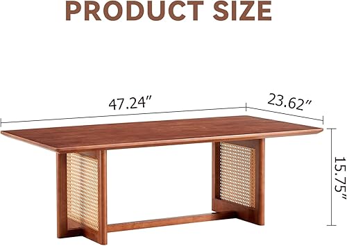Miniatura 3 de LKTART Mesa auxiliar para sala de estar, mesa rectangular de madera maciza, moderna mesa de centro de ratán de imitación, patas cruzadas, mesa de té