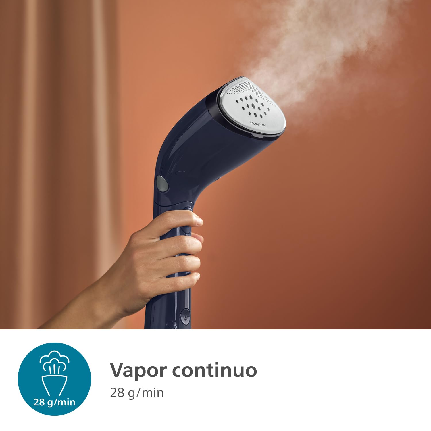 Philips Serie 7000 Vaporizador de Mano - 1500 W, 28 g/min de Vapor Continuo. Optimal Temp. Suela de Metal, Depósito Extraíble 100 ml. Funda de Viaje Incluida, Deep Azur (STH7020/20)