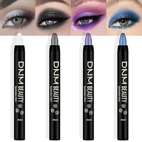 Kaely Juego de 4 sombras de ojos color crema para ojos, blanco perla, negro, Vioiet, morado, azul rey, iluminador de ojos, maquillaje brillante,