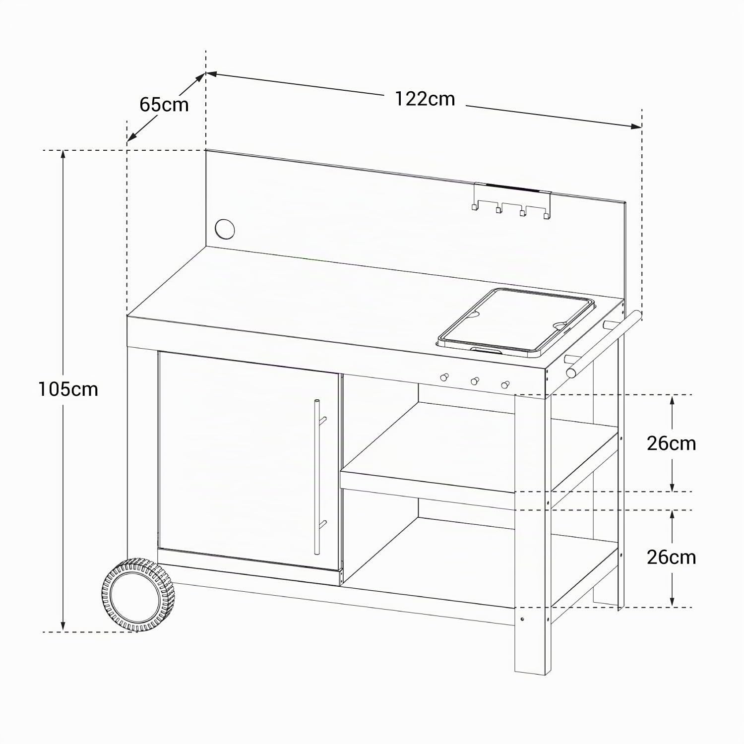 Cook'in Garden Happy Garden Carrito de Acero Nova XL para Plancha. Carrito Exterior con Ruedas para Plancha y Barbacoa.
