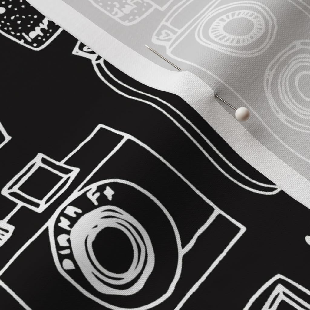 Spoonflower Fabric - Vintage Black White Drawn Camera Illustration Retro Photography Printed on Petal Signature Cotton Fabric by The Yard - Sewing Quilting Apparel Crafts Decor