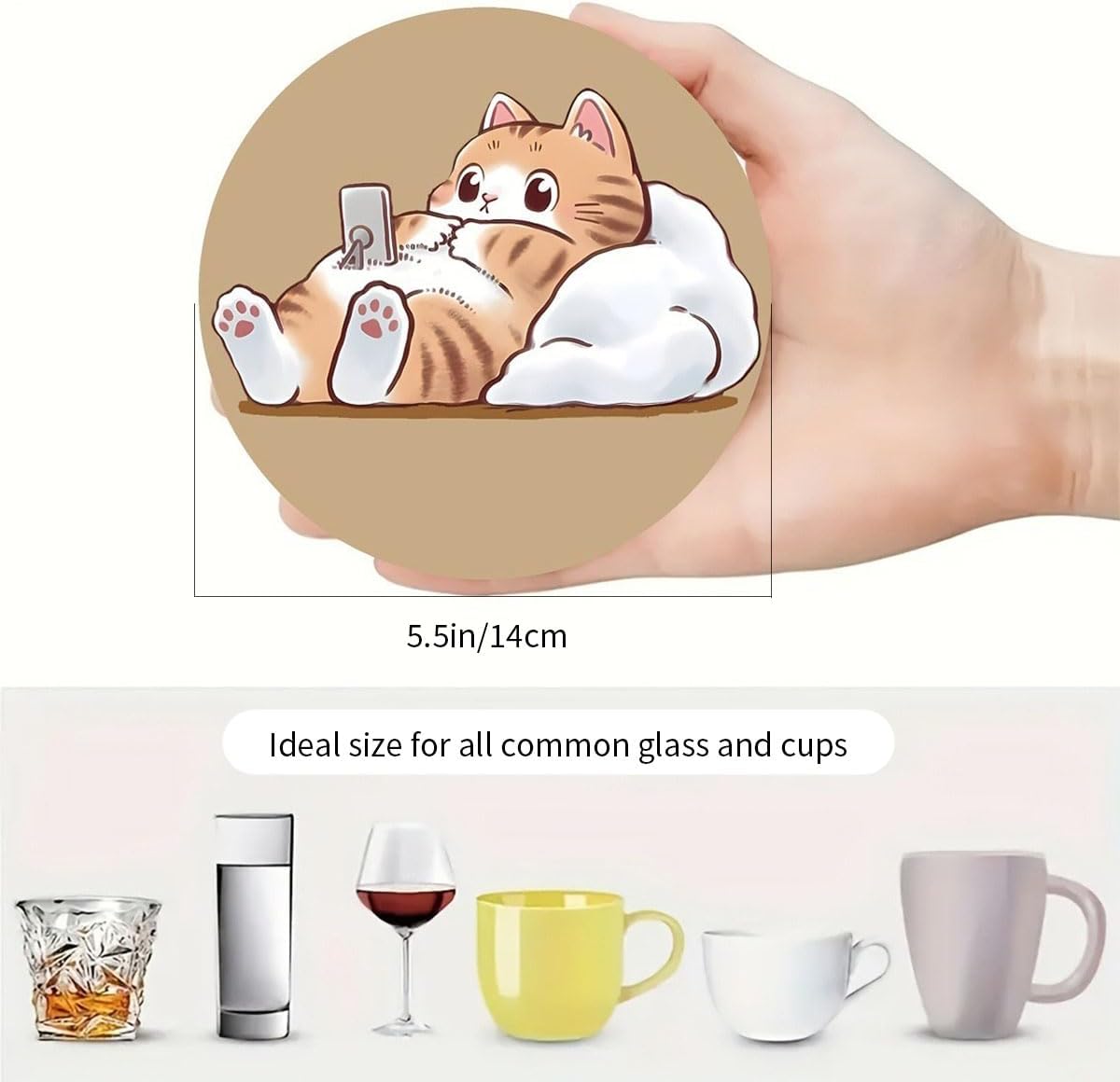6 Pcs Coasters Set, Diatomite Absorbent Drink Coasters, Modern Style Cute Cat Pattern Design, Anti Slip and Heat Insulation Protect Desktop - Image 5