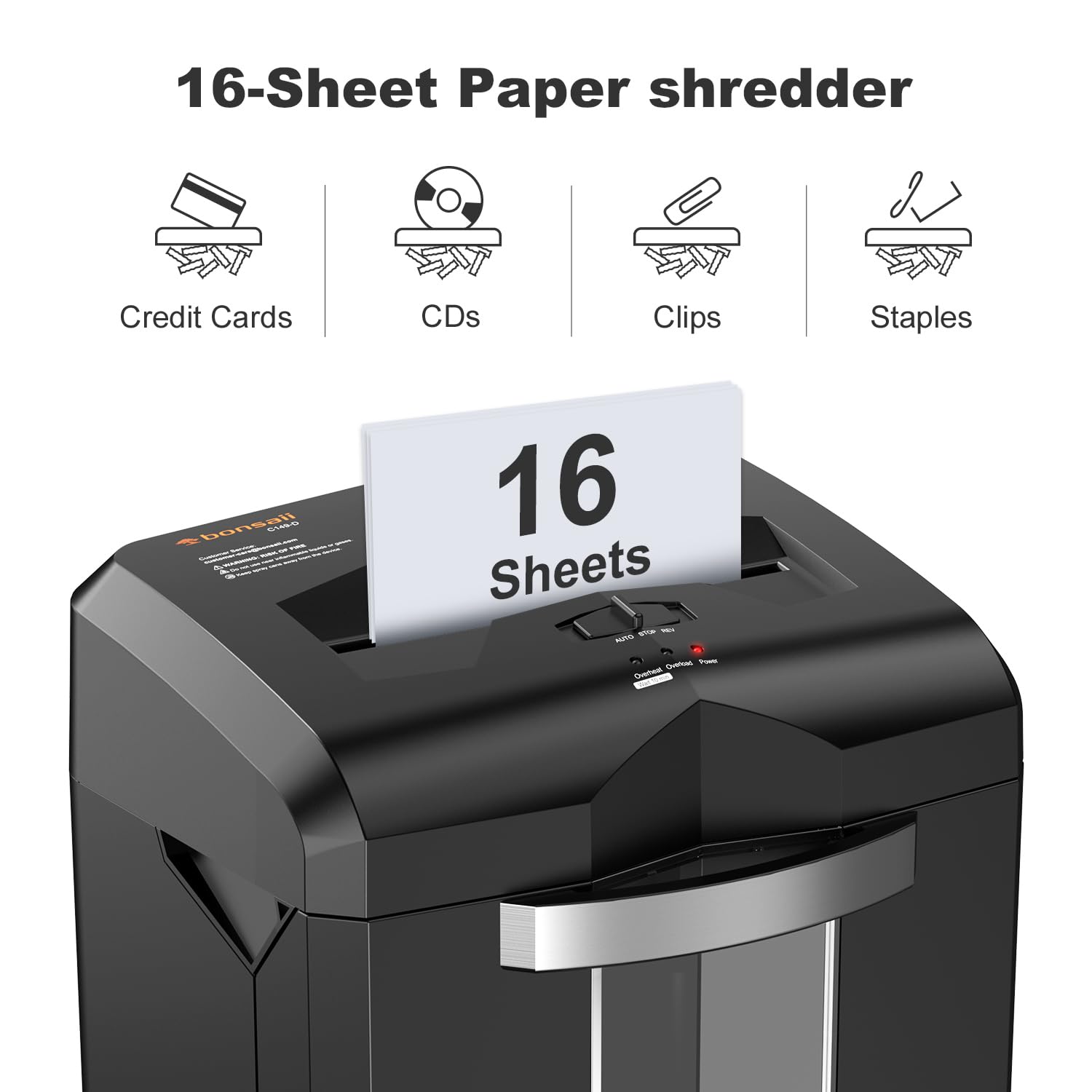 Bonsaii 16-Sheet Micro-Cut 60-Min Run Paper Shredder Heavy Duty — Amazon image 4