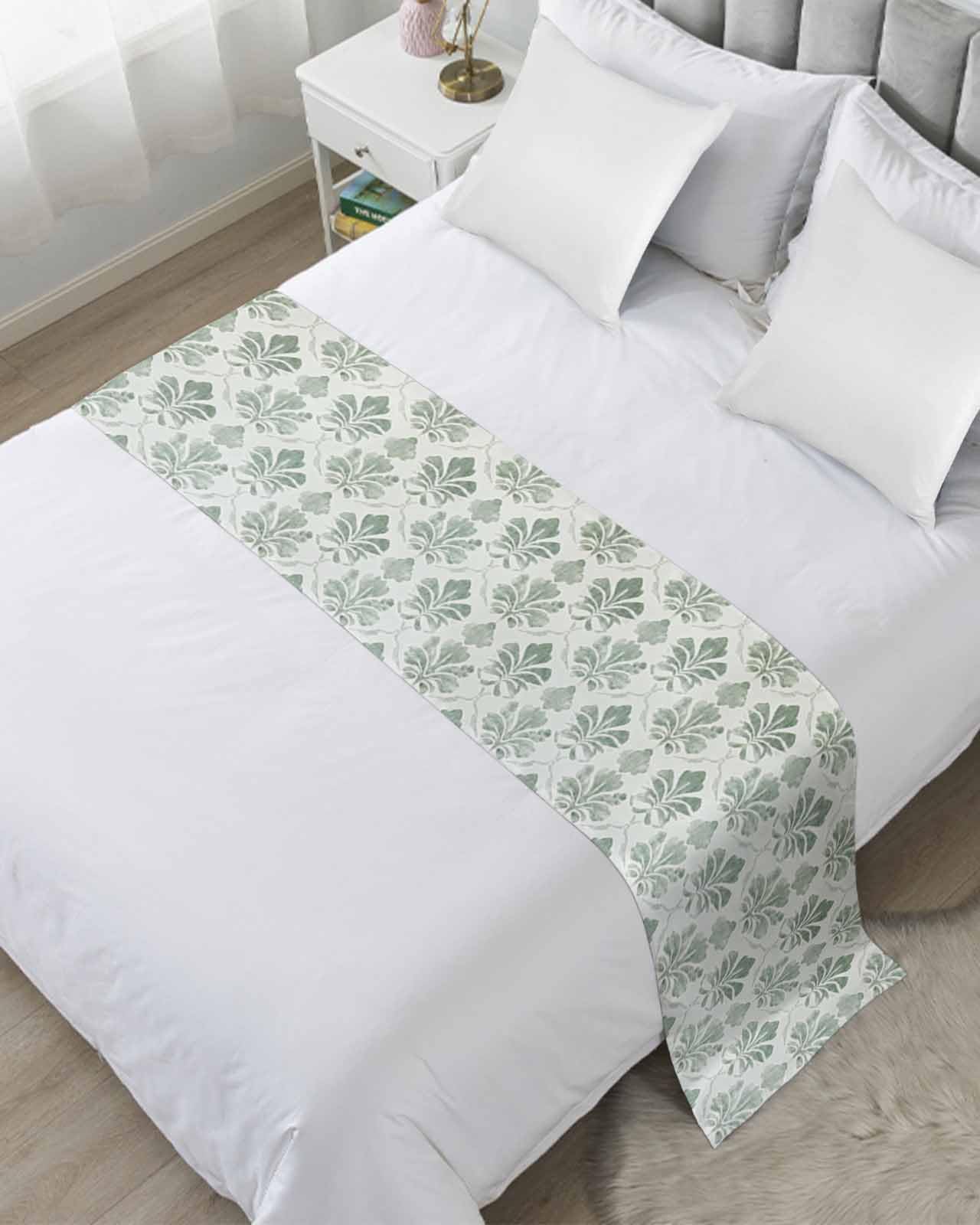 Sage Green Geometric Bed Runner for King Size, Vintage Ethnic Abstract Art Bedspread Protector Slipcover Bed Scarf for Foot Runners & Scarves for Bedroom Hotel Wedding Room 102x20 Inches