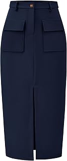 Midi Skirts for Women Summer Fall High Waisted Cargo Trendy Pencil Slit Dressy Casual Business Work Long Skirt