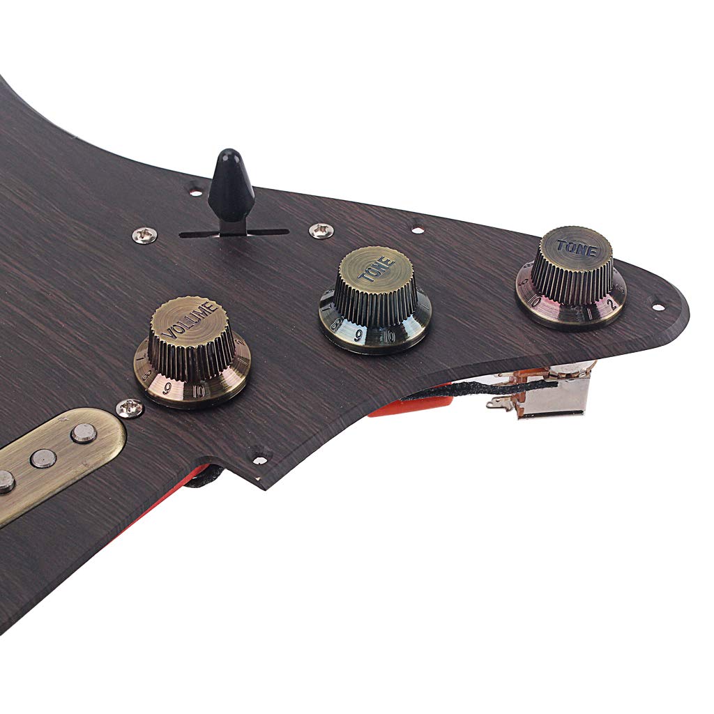 Alnicov 3-warstwowa wstępnie okablowana płyta ochronna Loaded Pickguard Scratchplate z SSS Alnico V Pickups Kit do gitar elektrycznych Strat ST (rysunek słojów)