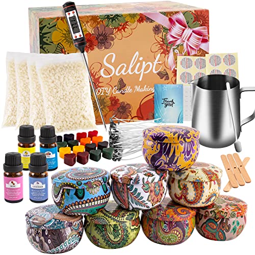 salipt Candle Making Kit, Soy Wax DIY Colored Candle Craft Tools Supplies Arts,Including Candle Make Pouring Pot, Rich Scents，Candle Wicks, Natural Soy Wax and Wicks Gift for Beginners