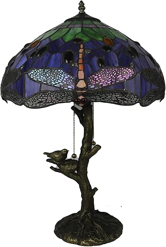 Tiffany - Lámpara de mesa europea de 16 pulgadas, creativa, vintage, lámpara de mesa, hecha a mano, libélula de color, vidrio, base de arte, mesita