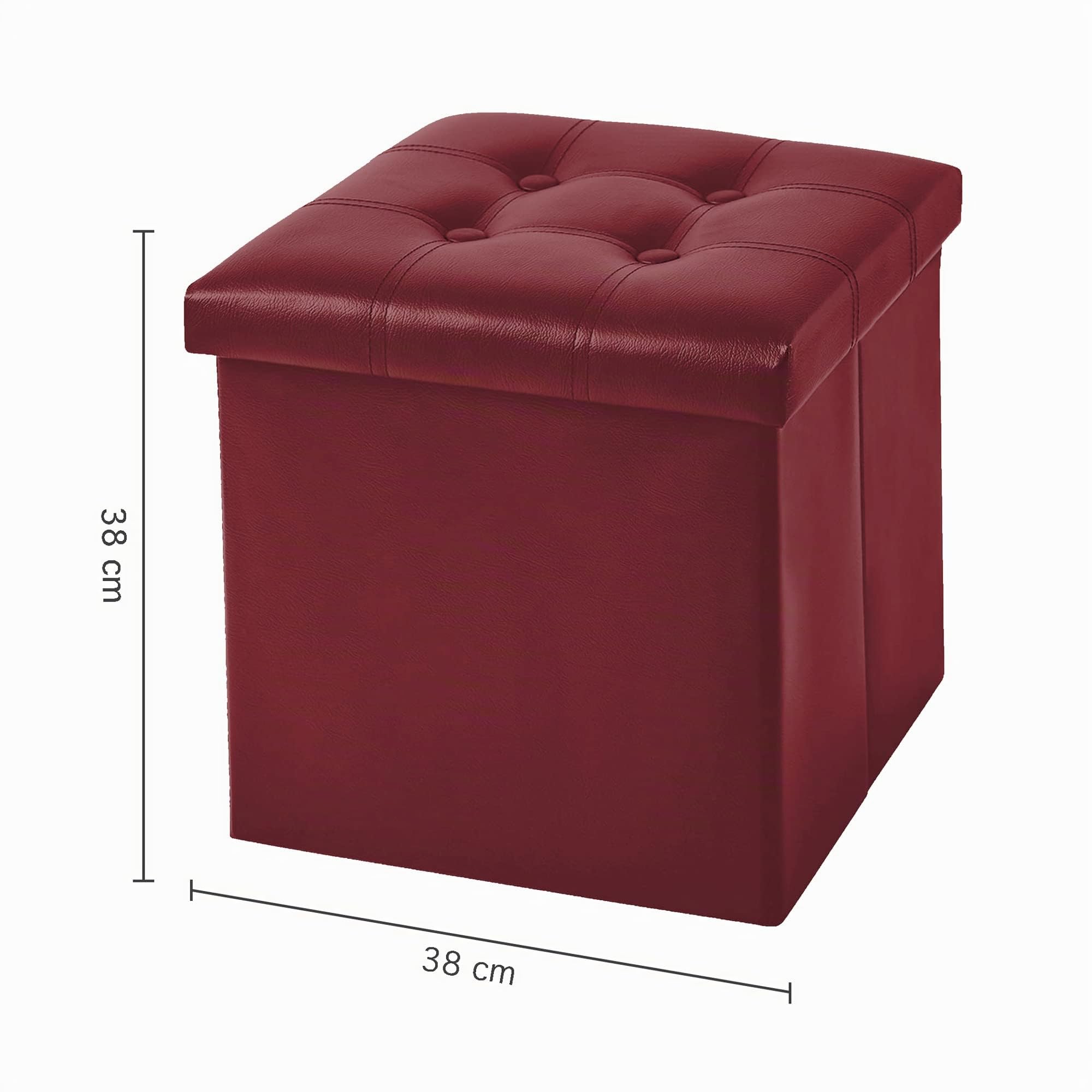 IlGruppone Pouf Contenitore in 2 Misure Medio 38x38 - Grande 50x50 Quadrato Portaoggetti in Ecopelle Poggiapiedi Salotto Sgabello Pouff Camera Design con Coperchio - Bordeaux - 50x50x50