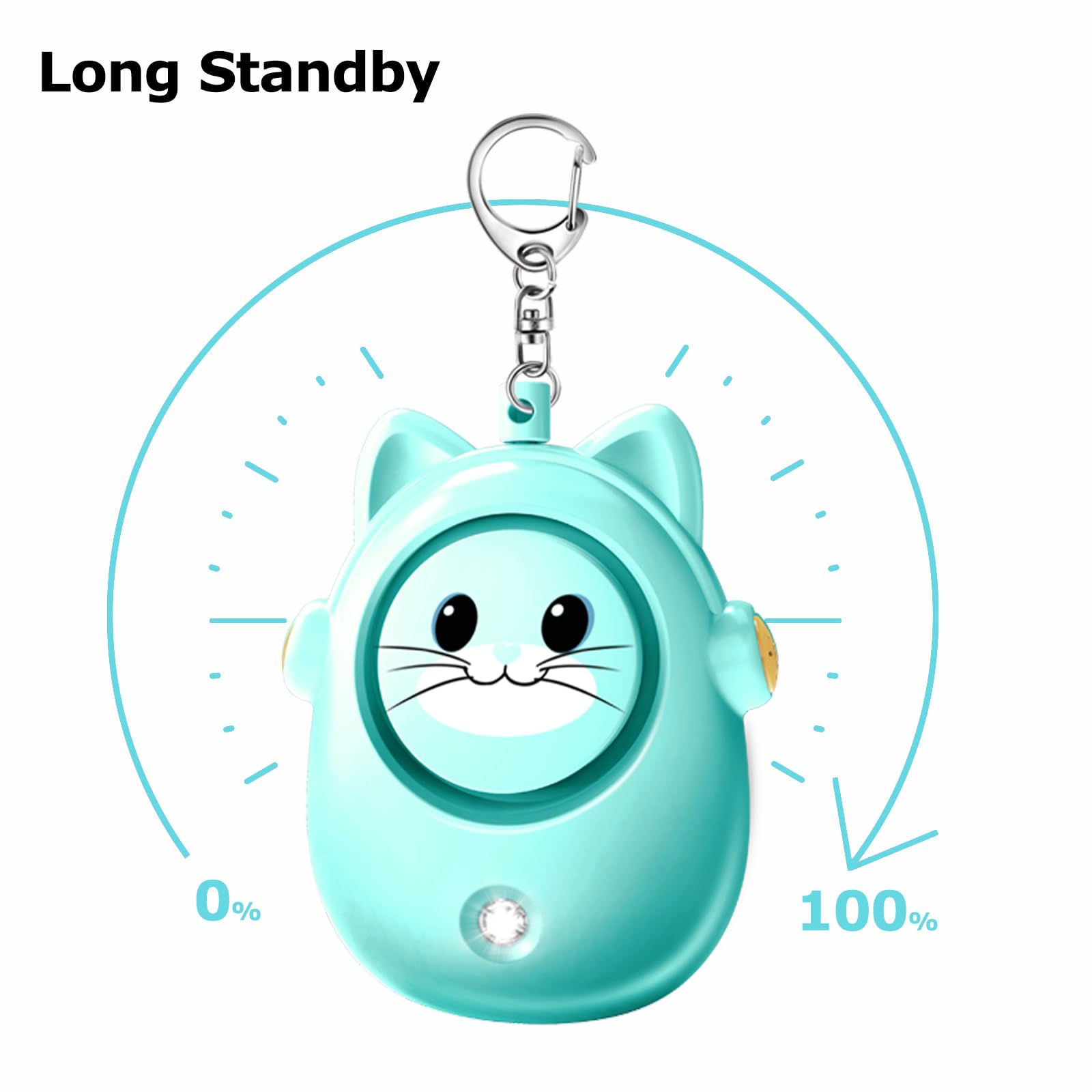 Portachiavi con allarme di sicurezza personale, sirena da 130 dB, luce a LED, grazioso design a forma di gatto, dispositivo di sicurezza per donne, bambini, anziani