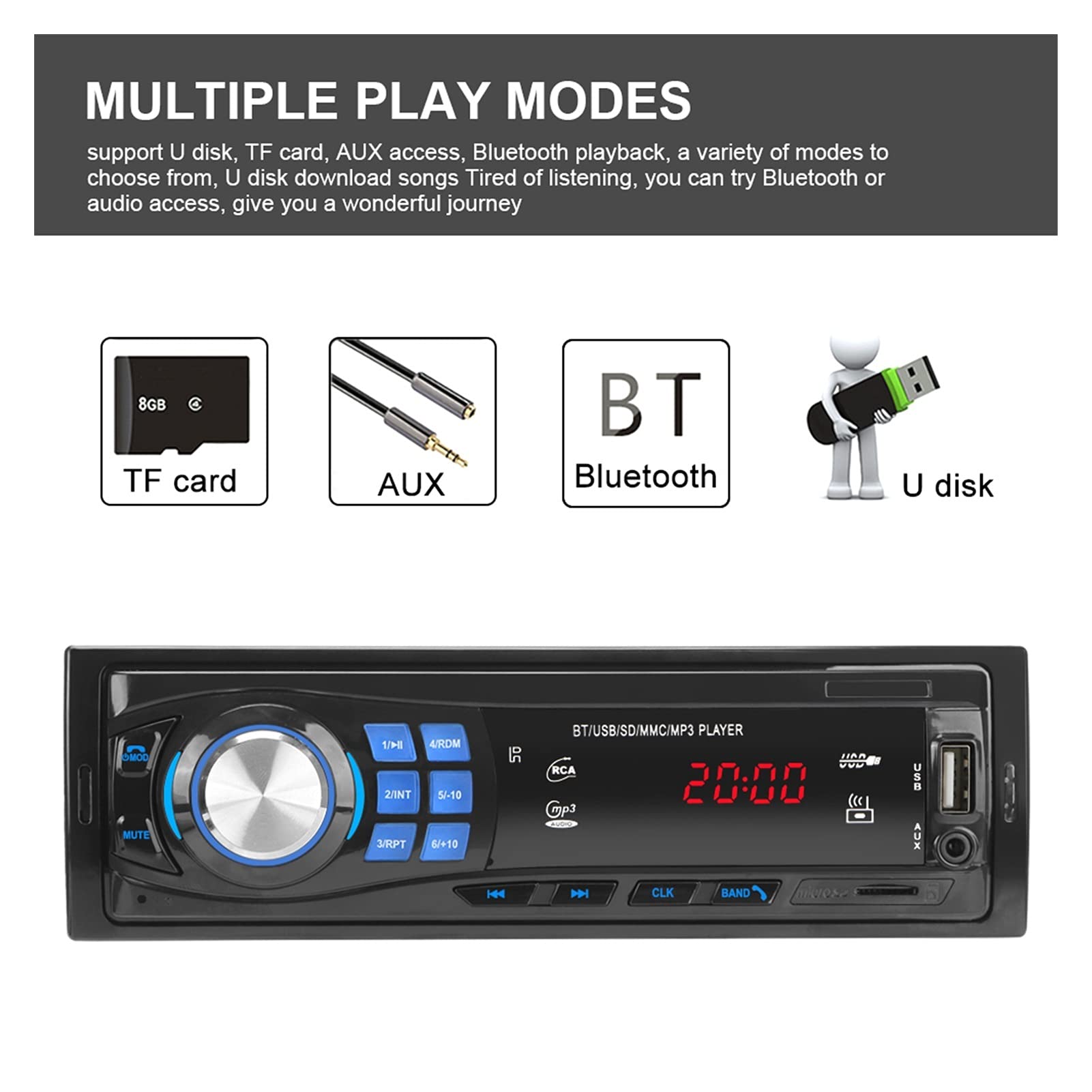Adattatore Audio Bluetooth. 1. DIIN Autoradio Bluetooth FM. Stero Radio. USB SD AUX. Audio Player Auto Electronics in-Dash Autoradio 12pin Auto Radio Player (Color : Without Camera)