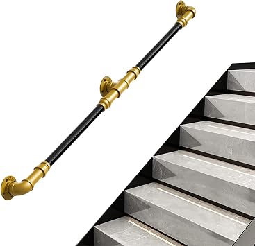 Black Gold Stairs Handrail, 1m 1.5m 2m 3m 4m 5m 6m Staircase Banister | Wall Stairs Hand Rail for Indoors Outdoors Steps Size 1 FT