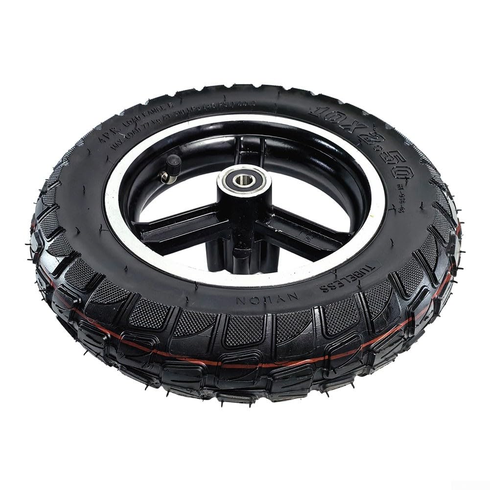 Ruote senza camera d'aria per scooter elettrico da 10 x 2,50 con cerchi in lega di alluminio e battistrada in gomma ad alta aderenza per assi di diametro interno da 10 mm e 12 mm, opzioni freno o