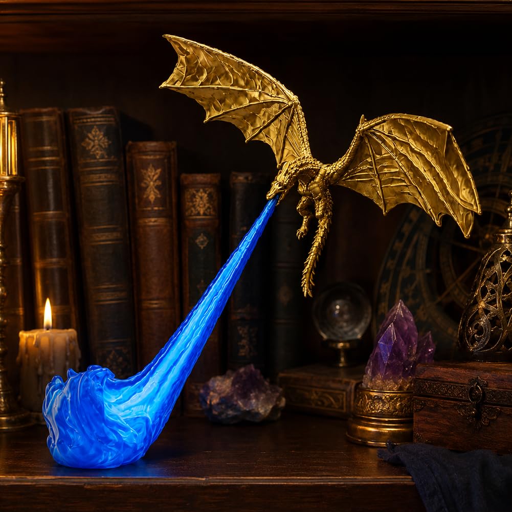 Flying Dragon Bookshelf Decor, 3D Printed Fantasy Shelf Light