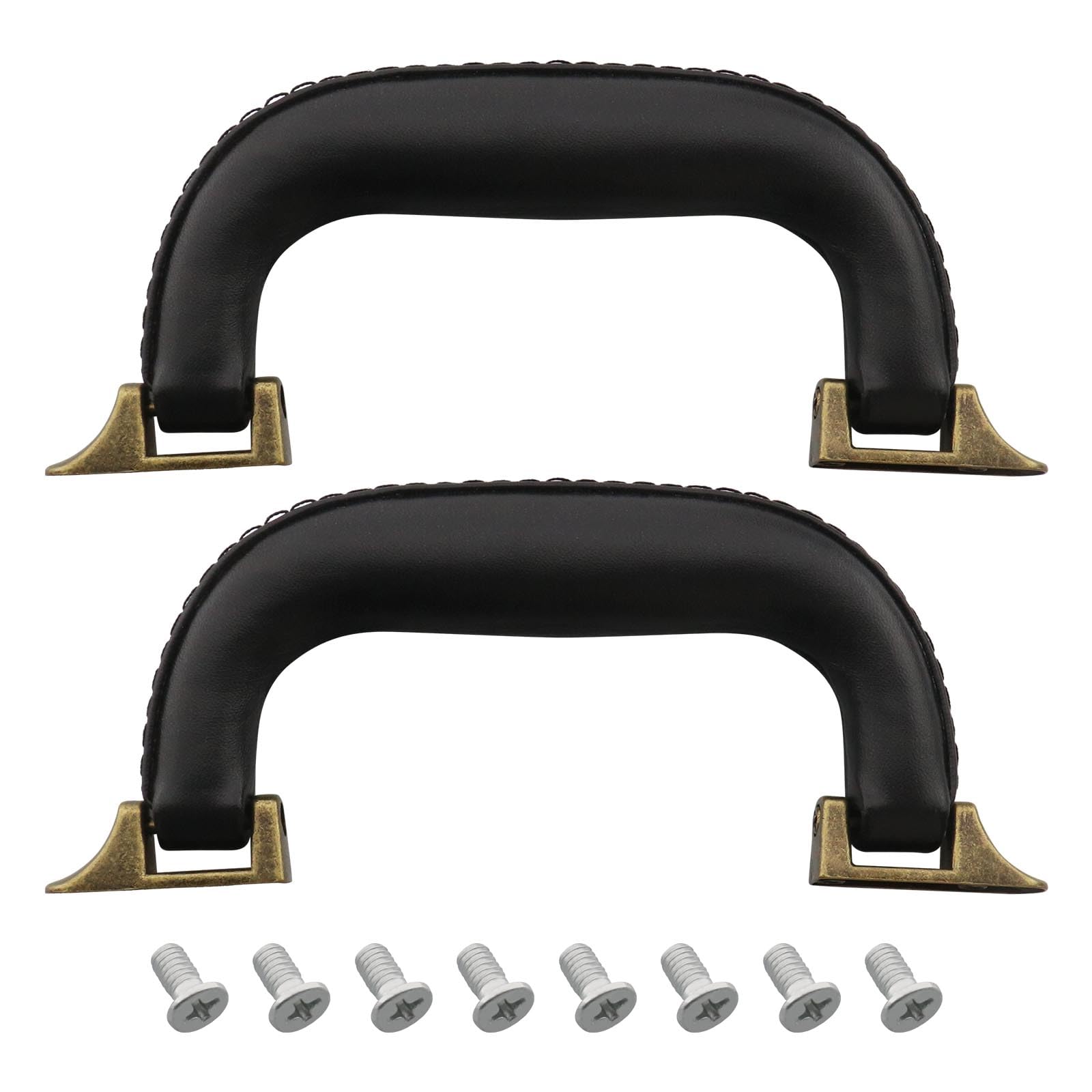 2x Guitar Musical Box Handle 160mm PU Leather Suitcase Handle Alloy Base Replacement With Screws White Brown
