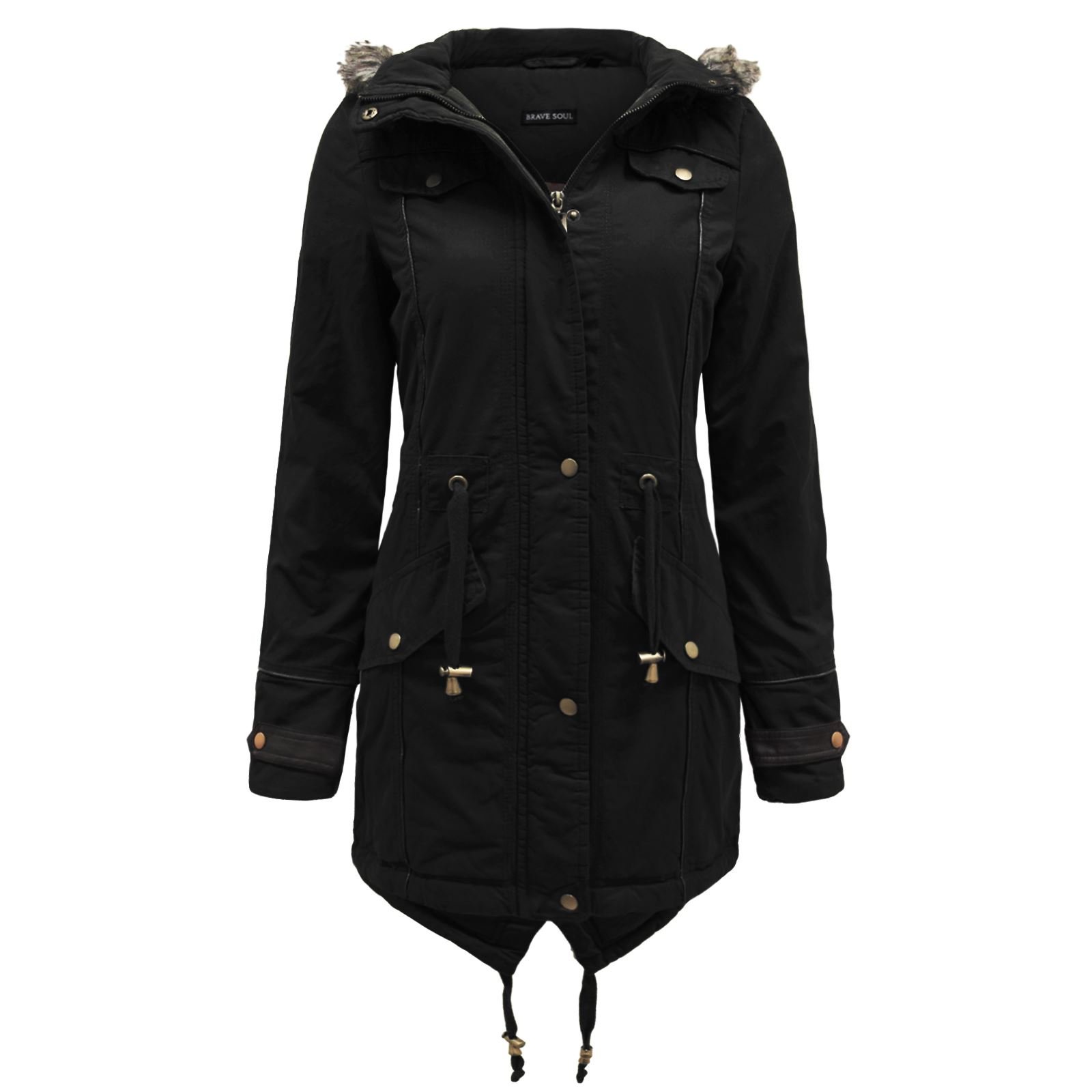 Brave Soulwomens Ladies Fur Oversized Hood Fishtail Jacket