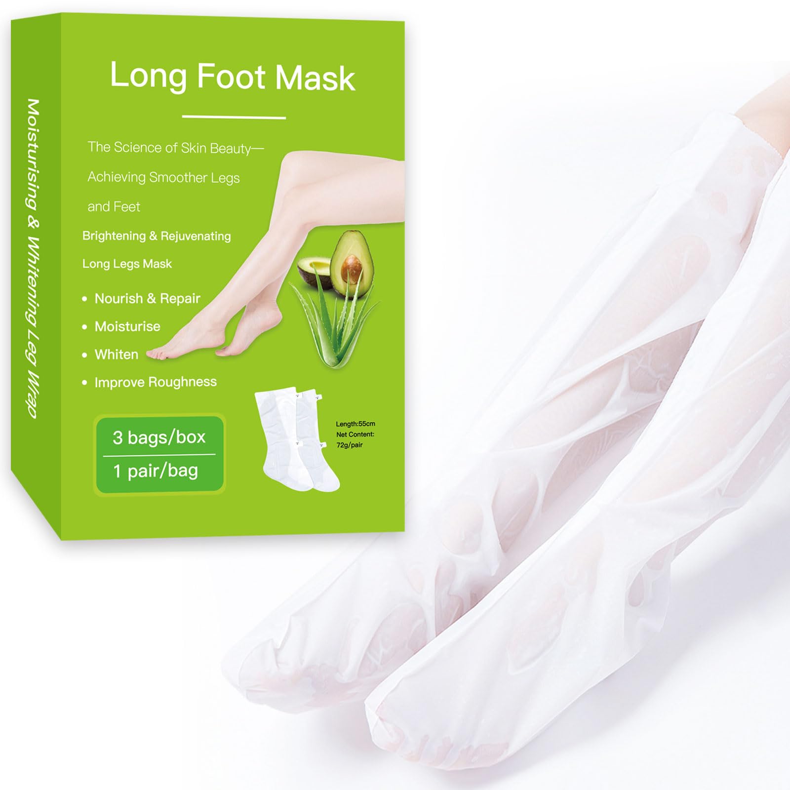 3 Pairs Hydrating Long Leg Feet Mask, Deep Moisturizing Foot Mask for Dry Cracked Feet, Foot Peeling Masks for Women Men, Dry Skin Moisturizer with Avocado Oil