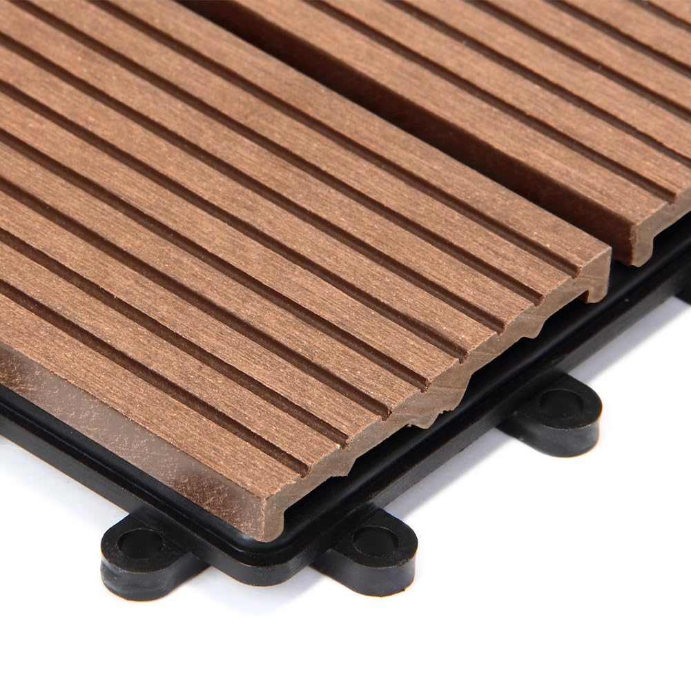 BAKAJI Set 11 Pezzi Piastrelle in WPC da Giardino con Sistema di Drenaggio Acqua, Pavimento Piastrella Resistente Agli Agenti Atmosferici Ideale per Esterno, Patio, Balcone, Terrazzo (Terracotta)