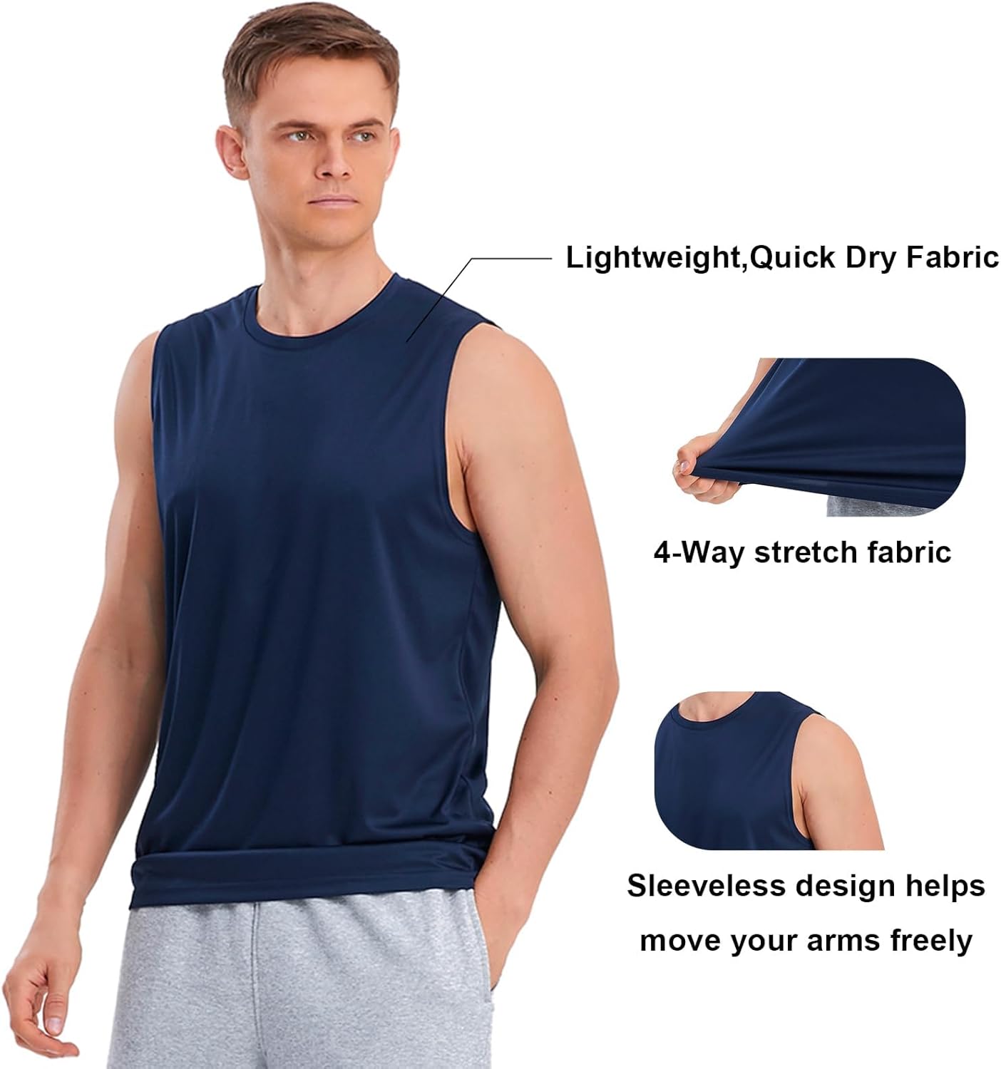 Mens Tank Tops 5 Pack,Gym Sleeveless Shirts Fitness Muscle T-Shirts Workout Gym Tank Top - Image 4
