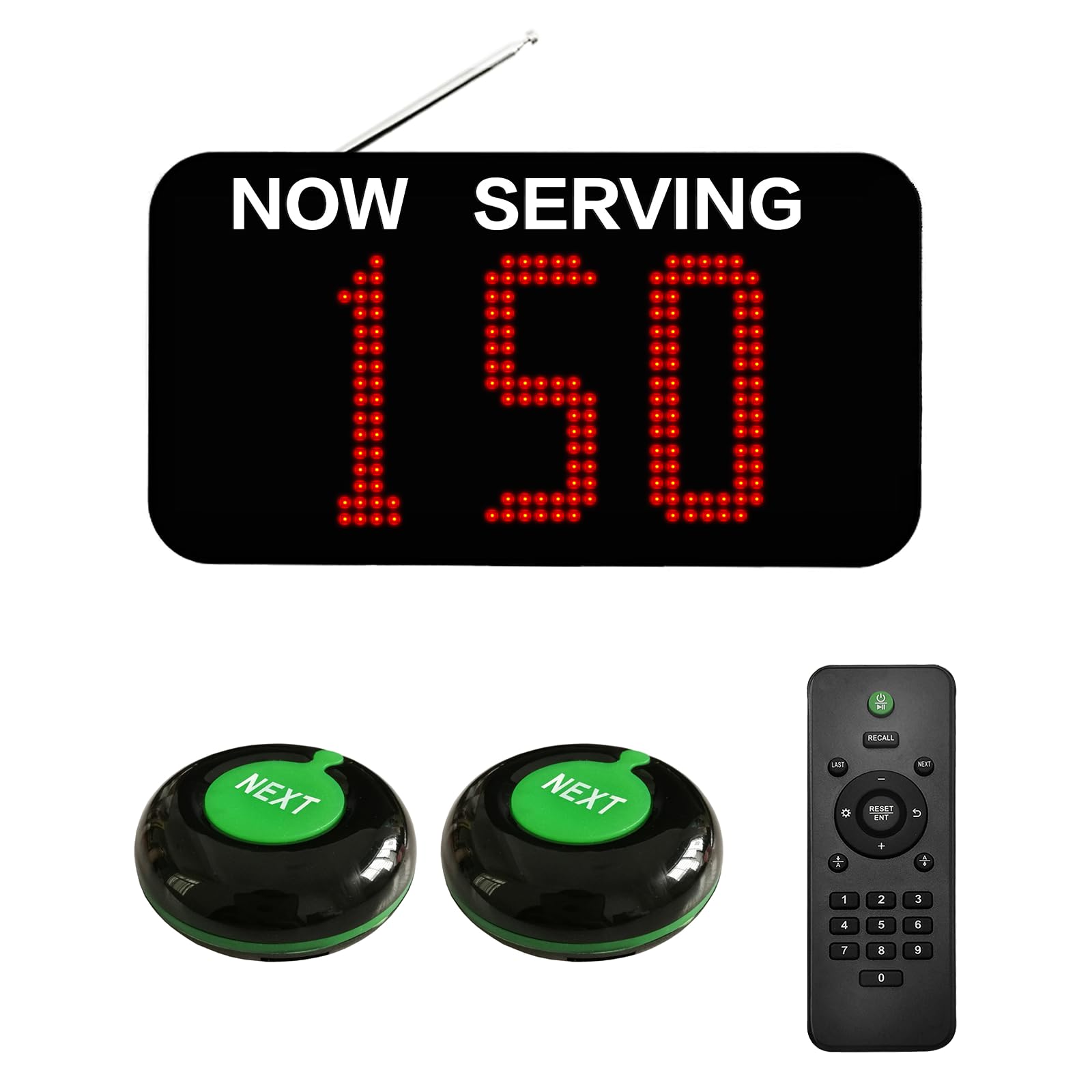 Complete Call System Kit, Restaurant Beater, Queue Management, Number Display with Call Button, Restaurant Pager (3 Digits, Fast Zero, Long Range, Adjustable Volume)