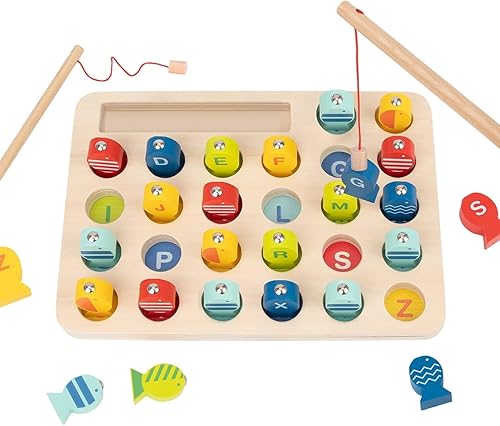 Juego educativo de pesca para niños juguete magnético de madera con alfabeto ABC, rompecabezas de clasificación de colores y números de conteo de