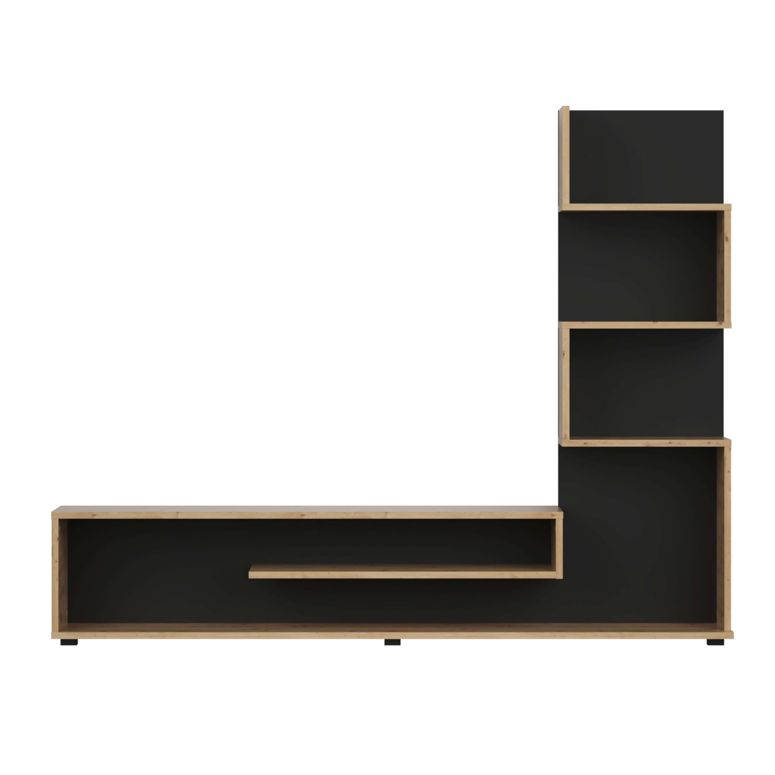 Miroytengo Módulo de TV para Salón Comedor Snake Estilo Industrial en Color Roble Artesano y Negro con 4 Estantes 160x130x29 cm